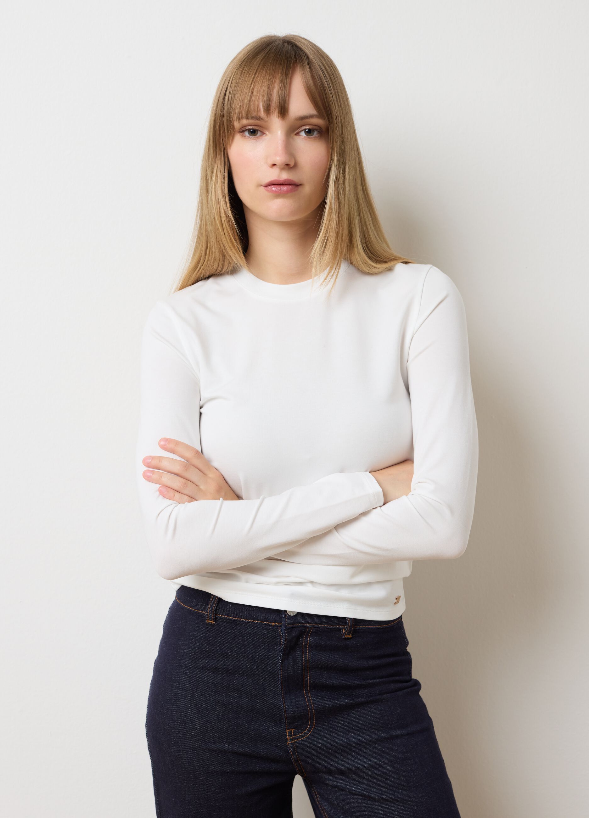 Maglietta in misto cotone bianca regular fit