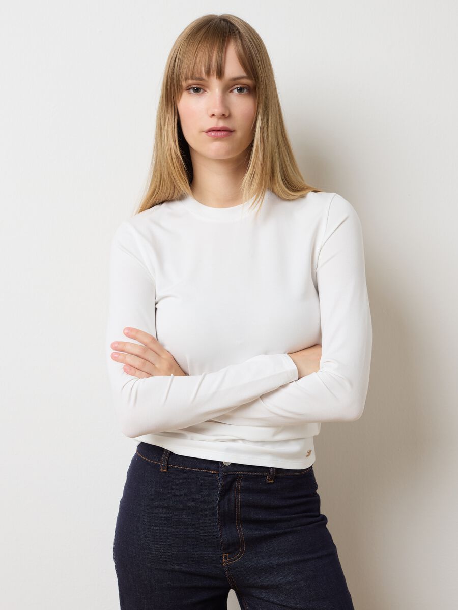 White cotton blend regular fit t-shirt_0