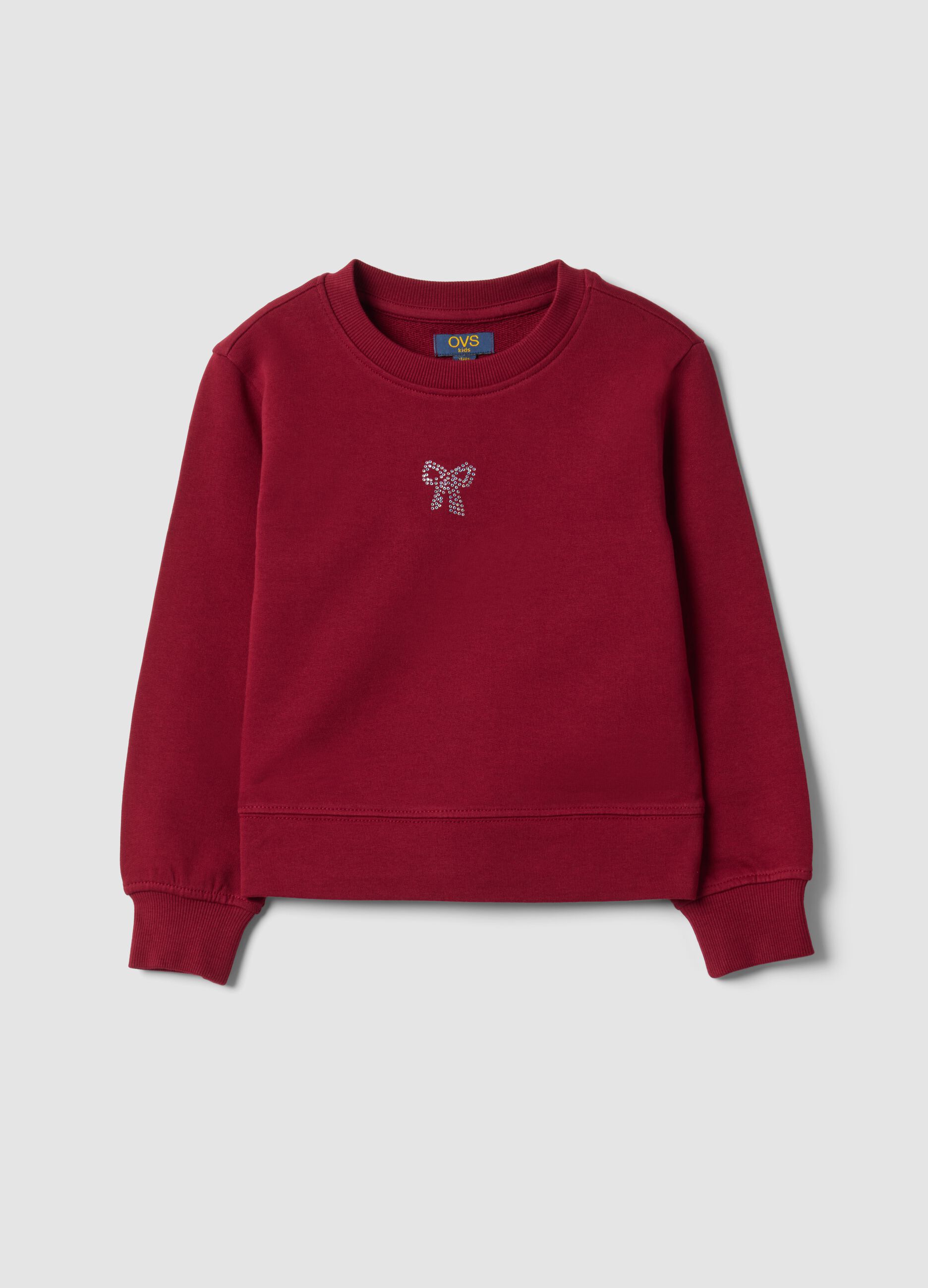 Pink pure cotton crew-neck sweatshirt with bow for girls