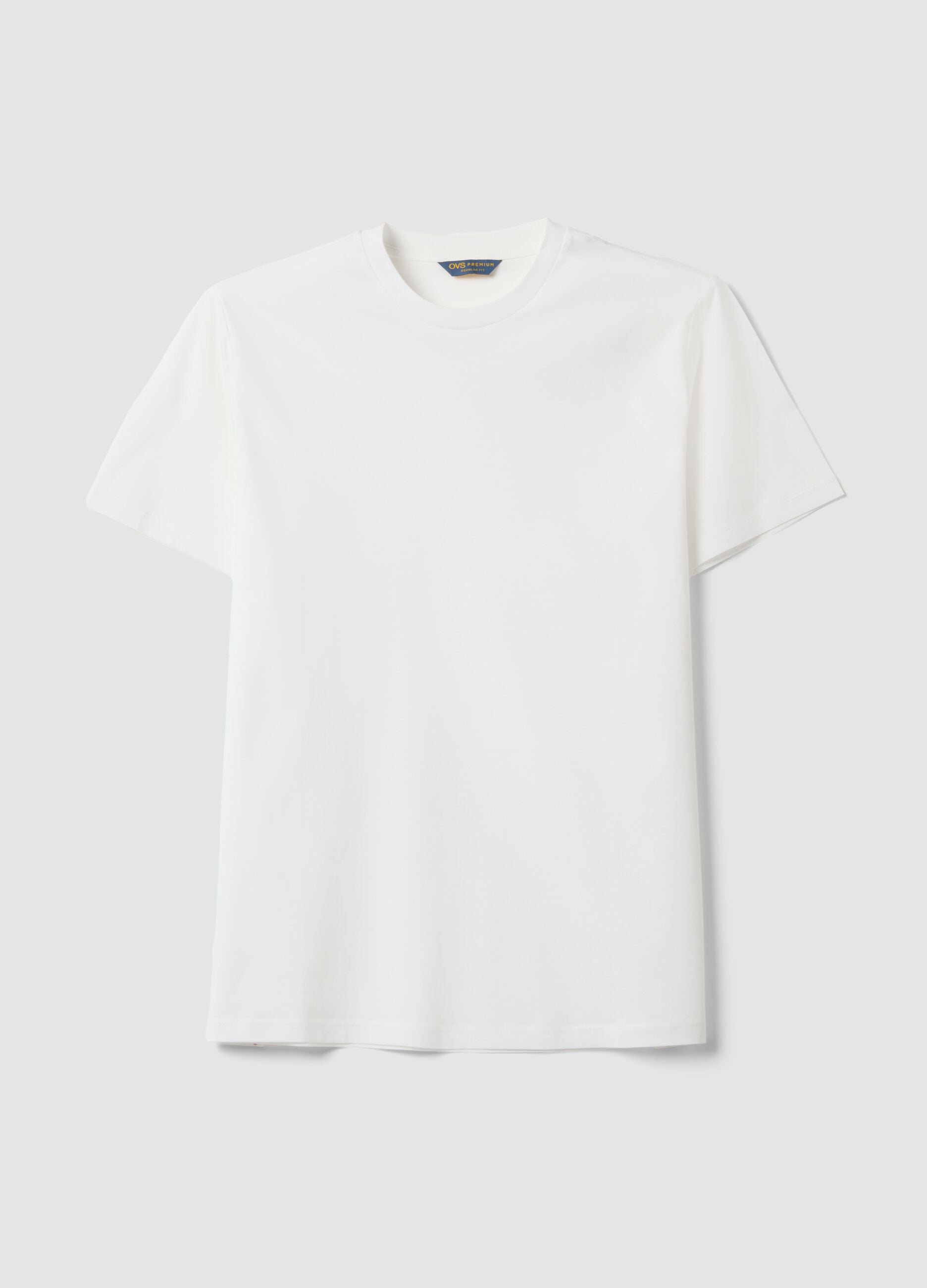 White mercerised pure cotton crew-neck T-shirt, regular fit