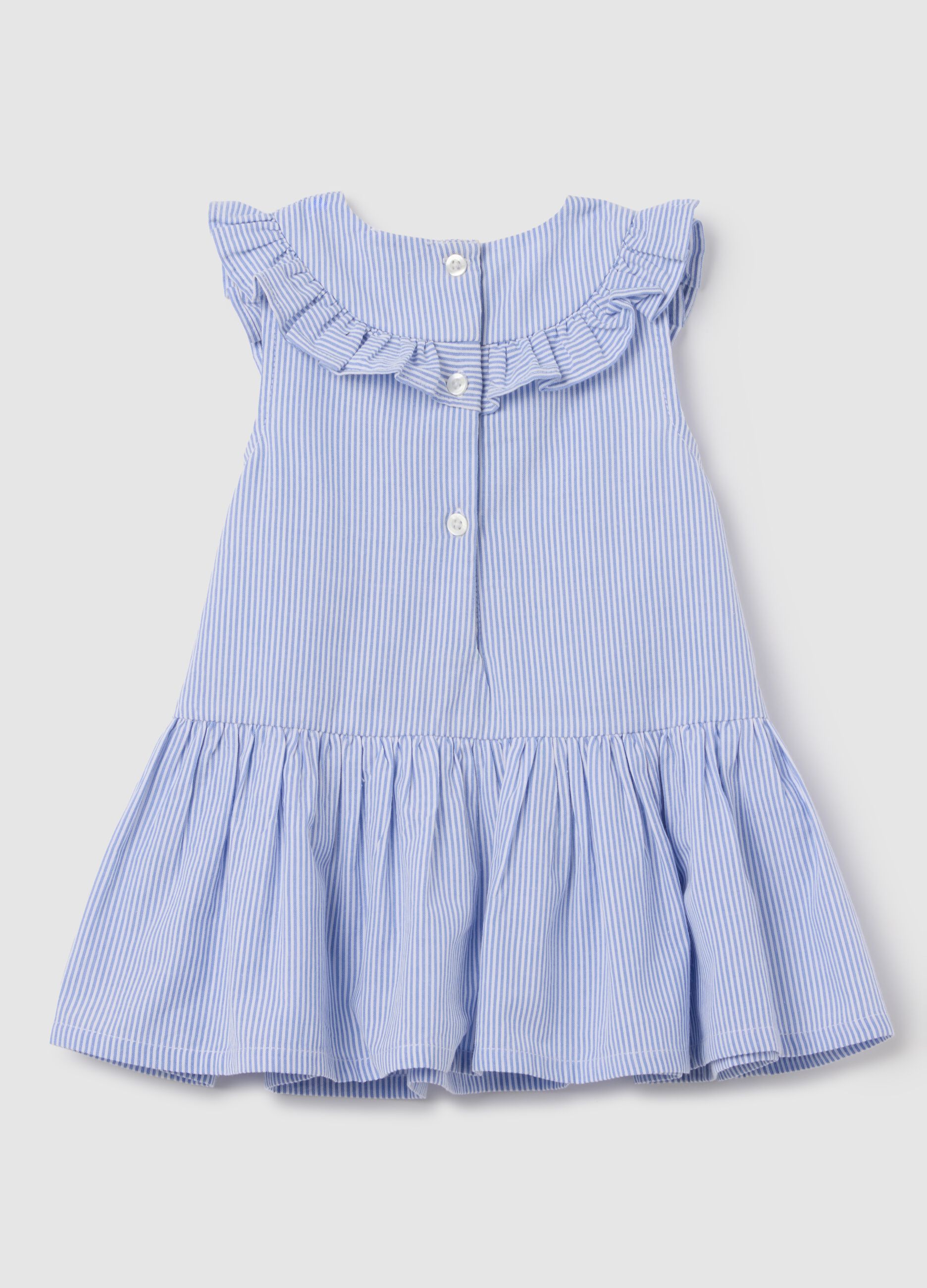 Girl's light blue pure cotton dress, regular fit with frills