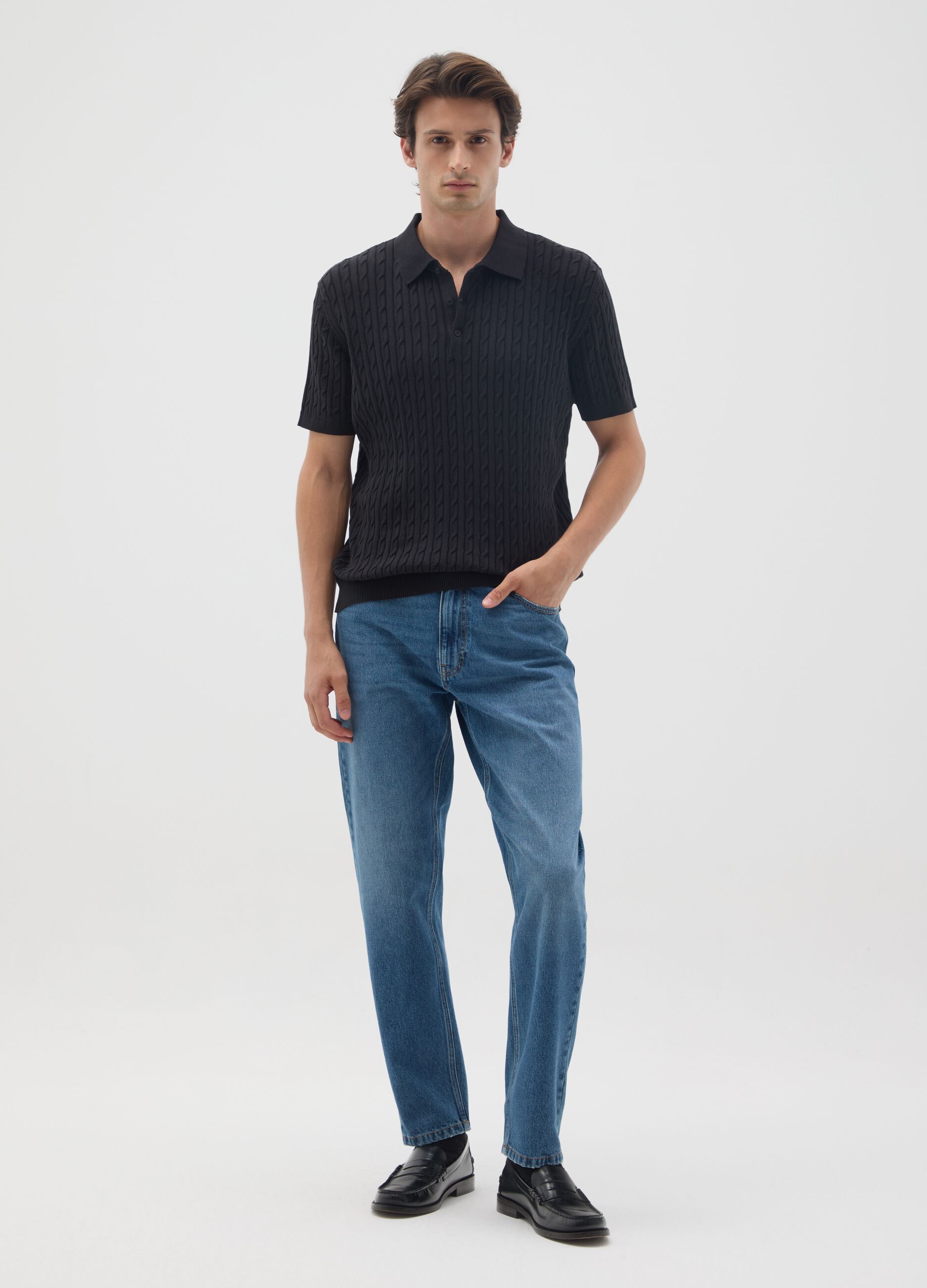 Relaxed fit pure blue cotton jeans