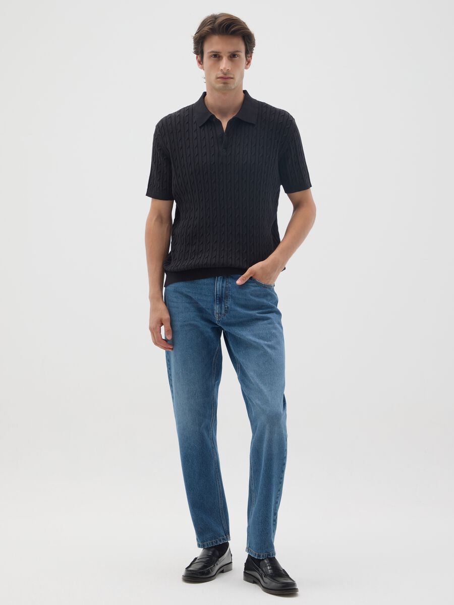 Relaxed fit pure blue cotton jeans_0