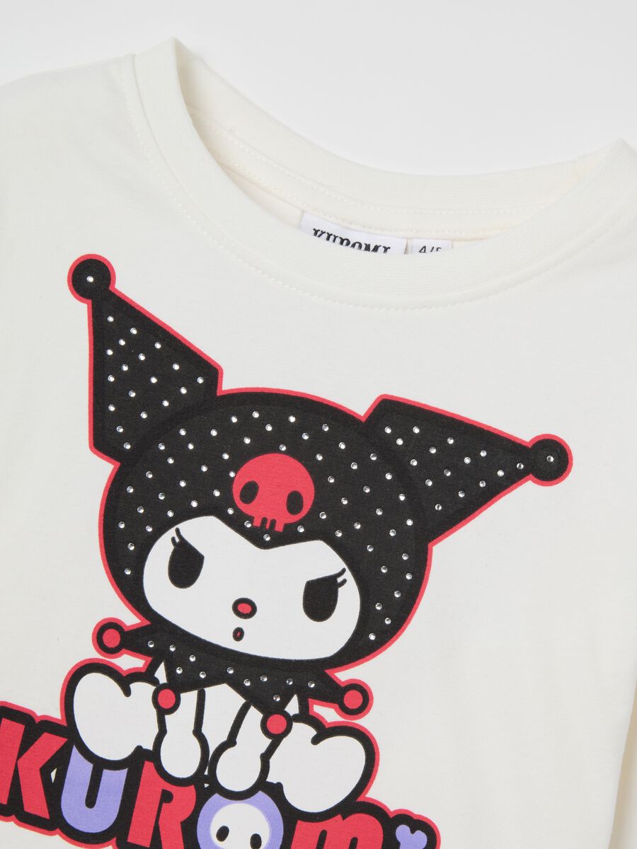 T-shirt bianca a maniche lunghe con grafica Kuromi_2