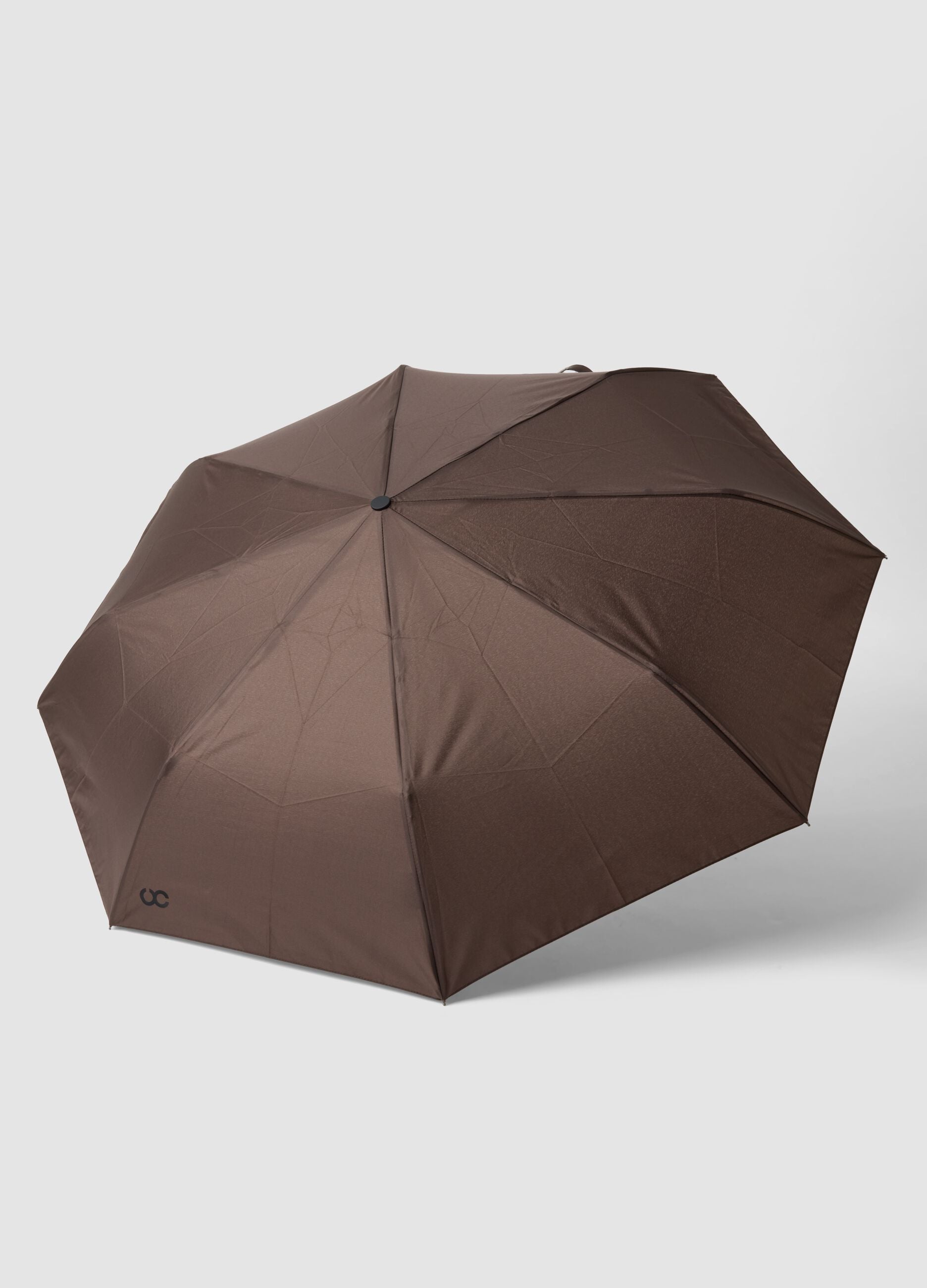 Dark brown folding umbrella with matching sleeve