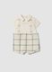 Beige pure cotton baby romper with checked pattern and collar_0