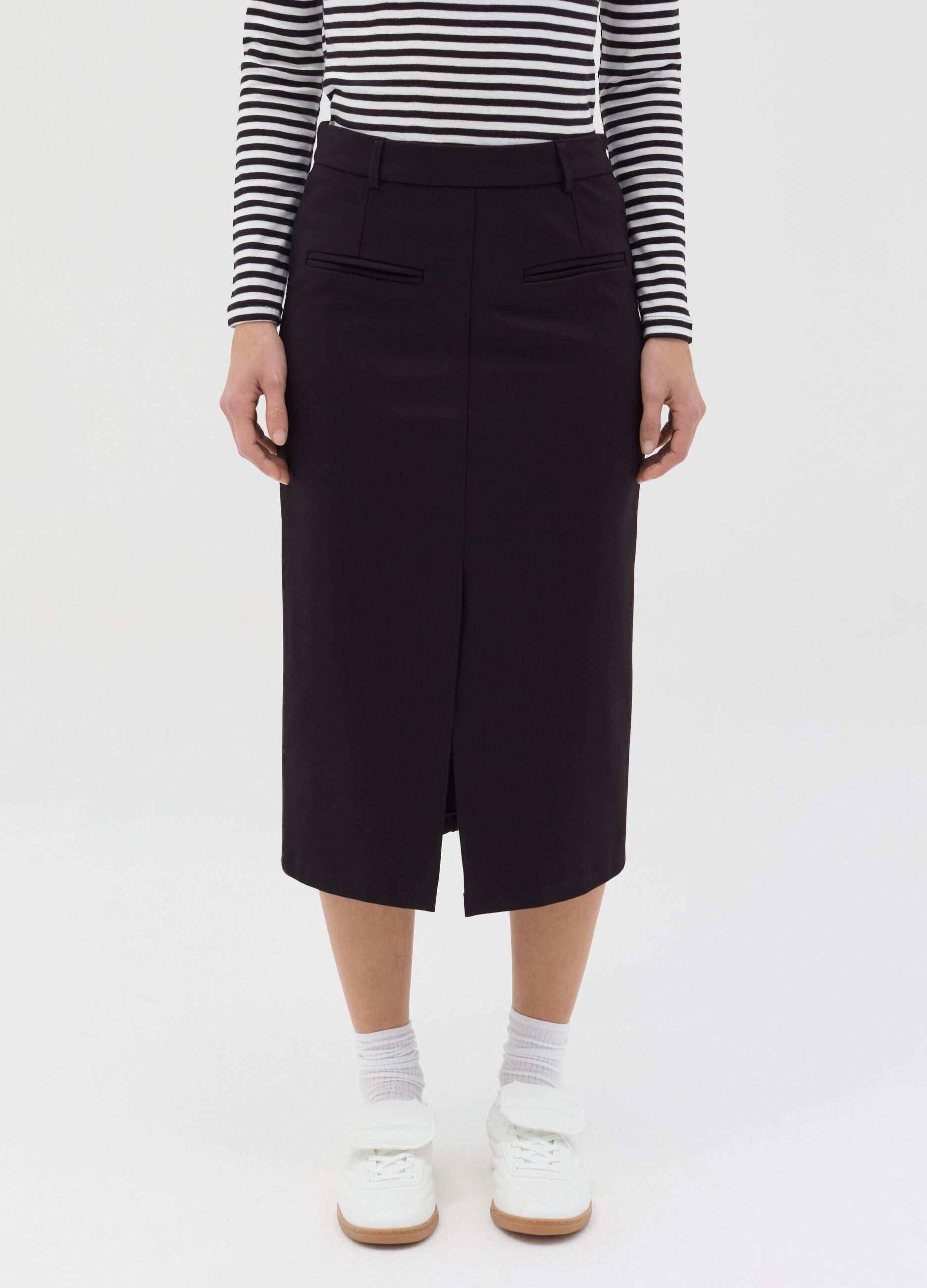 Midi pencil skirt with slit