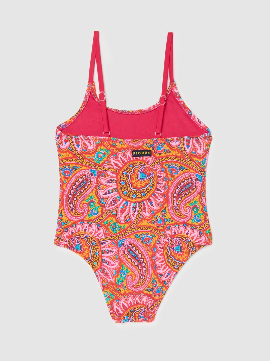 Girls' one-piece swimsuit in multicolored stretch fabric with adjustable straps_1