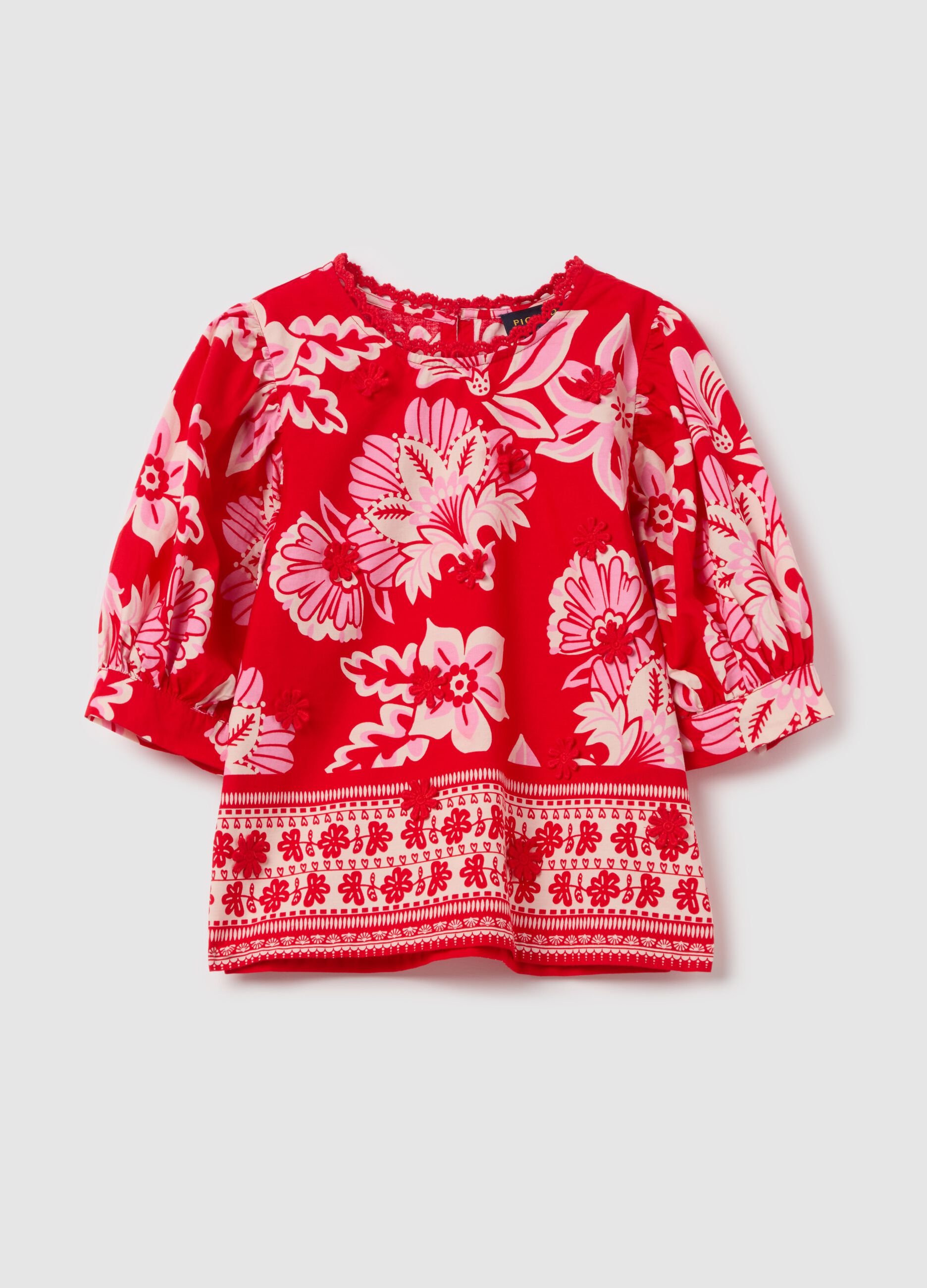 Blouse with floral pattern and broderie anglaise details