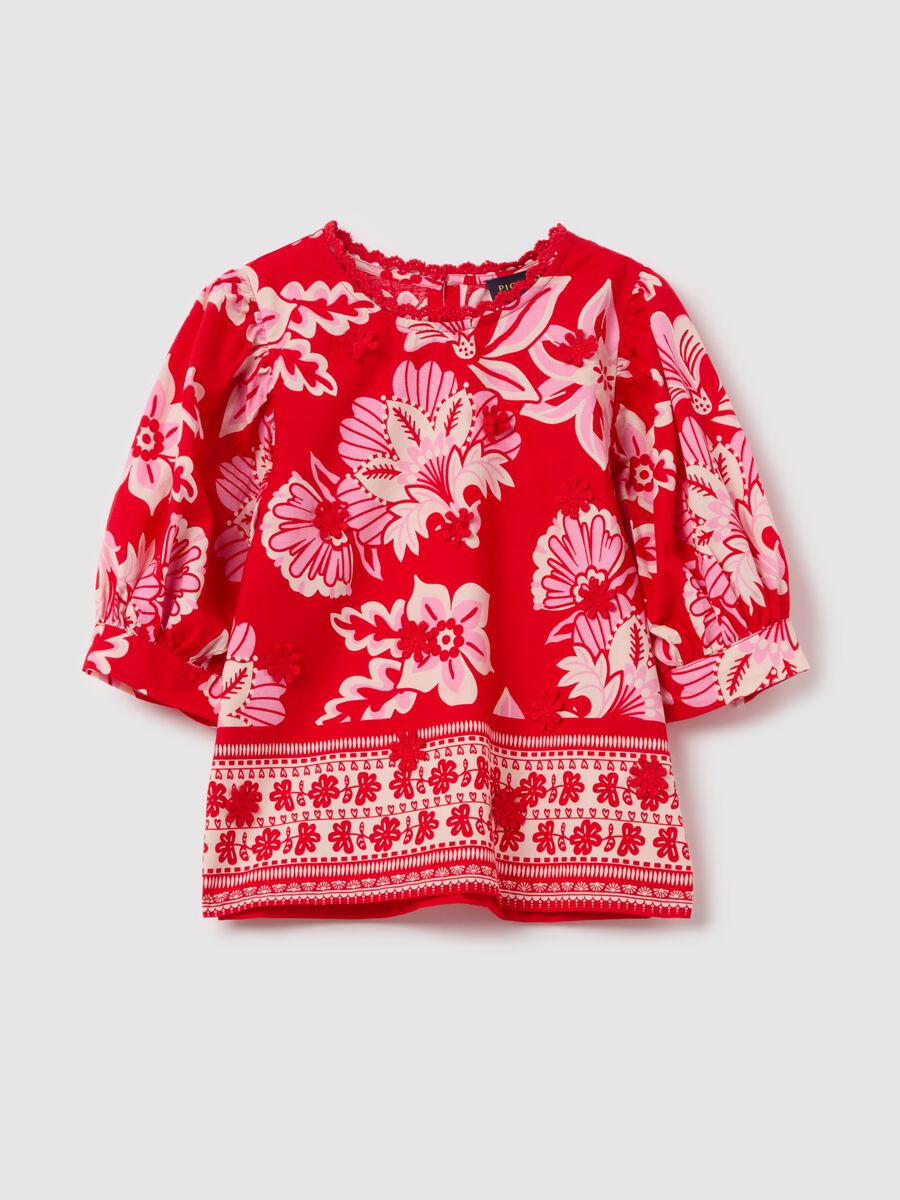 Blouse with floral pattern and broderie anglaise details_3