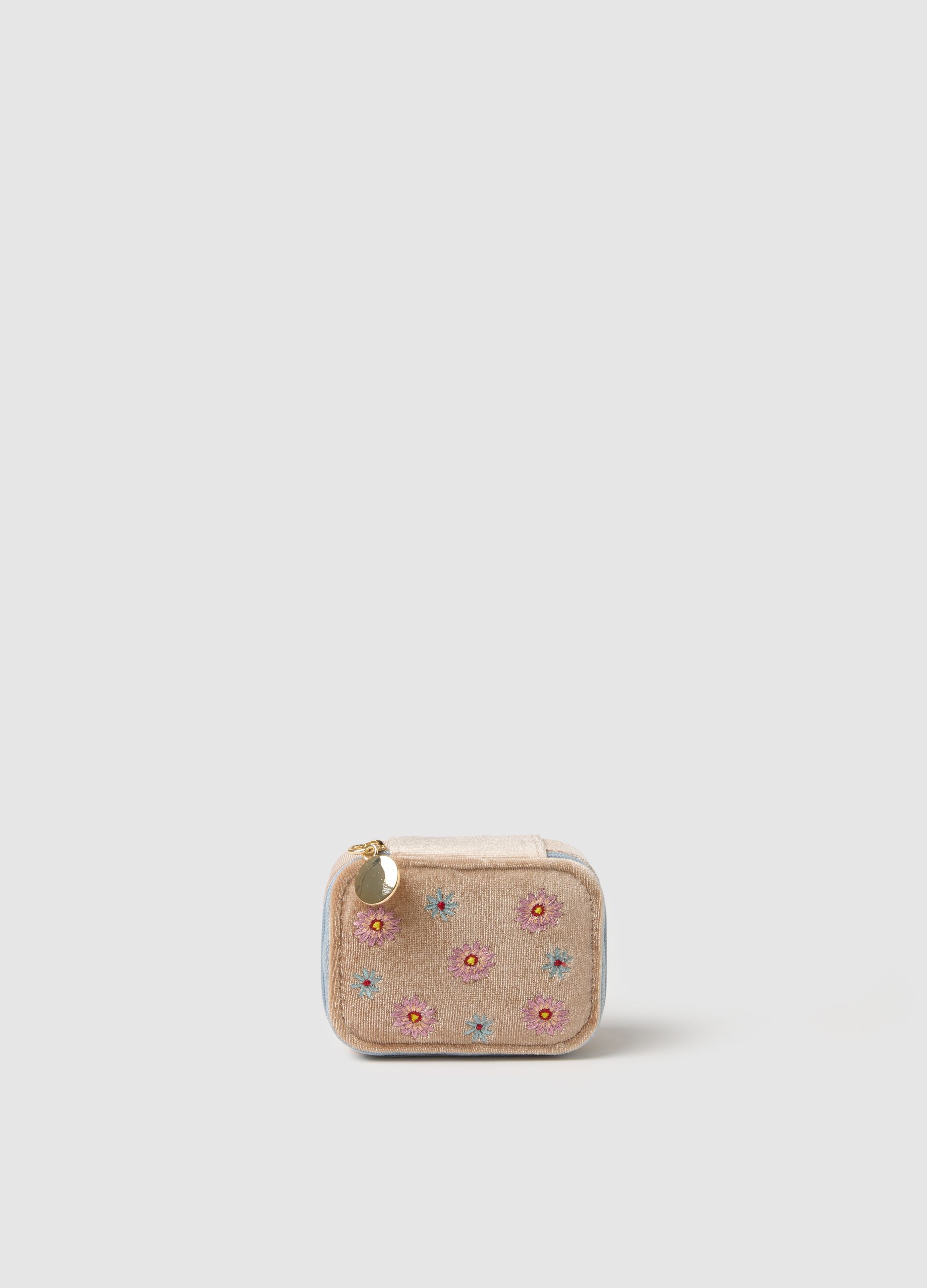 Multicolour Jewellery Box with Floral Embroidery and Zip