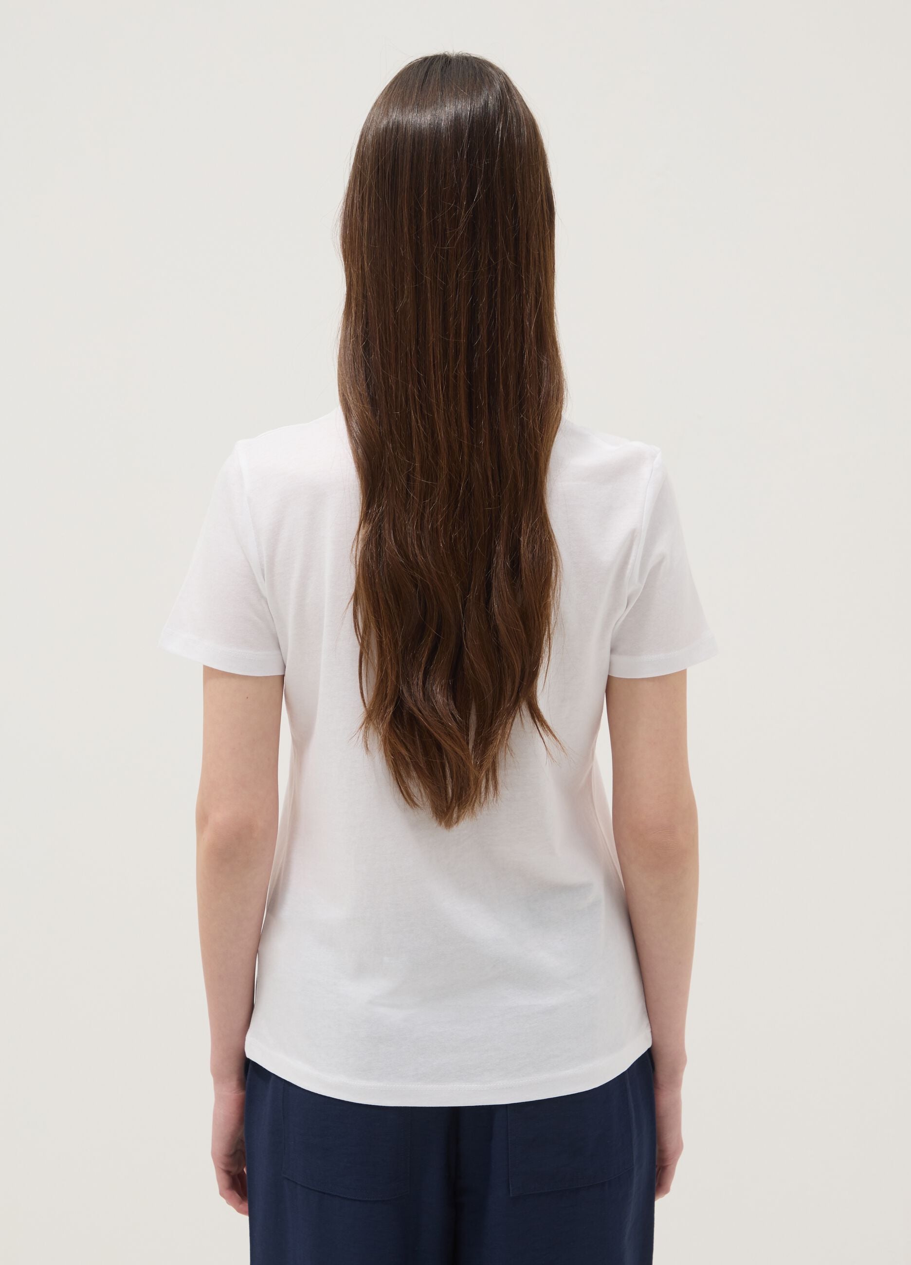 White pure cotton T-shirt with floral print