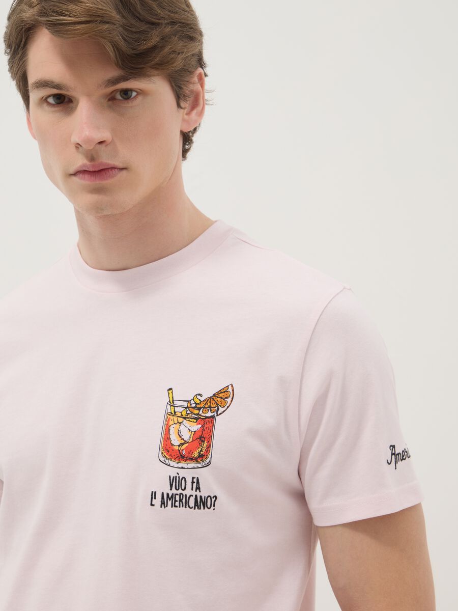 Regular fit pink pure cotton T-shirt with Americano prints_3