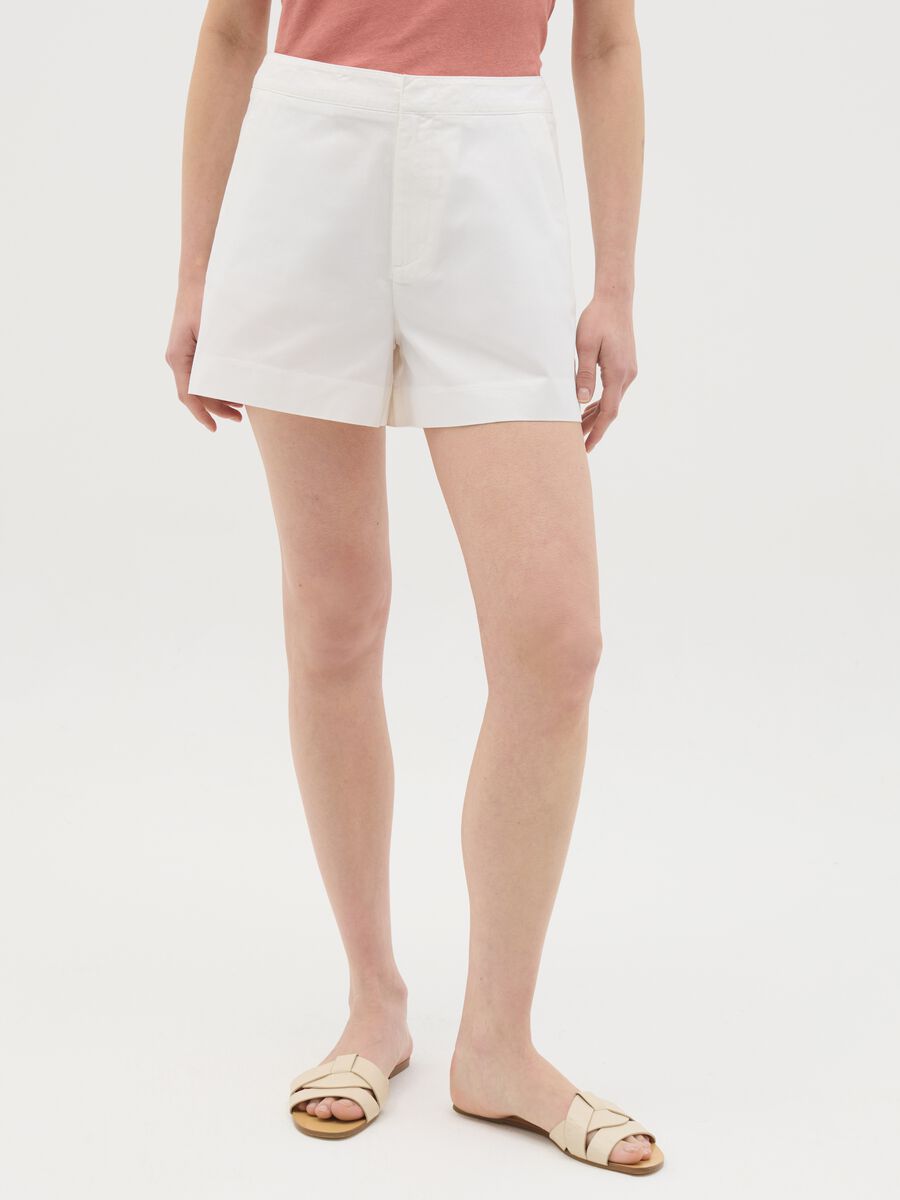 Women's white pure cotton shorts regular fit with side pockets_1