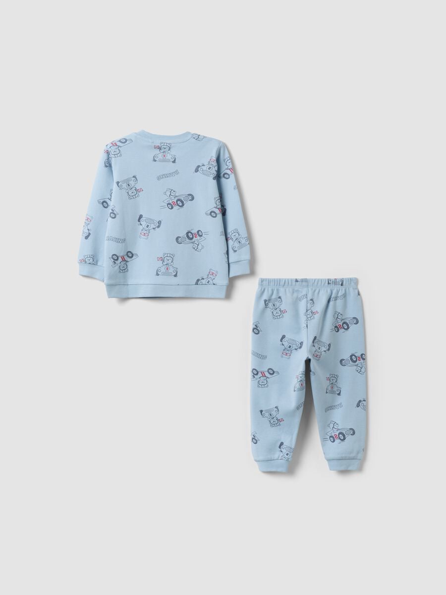 Pigiama azzurro in puro cotone organico con stampa per neonato e bimbo_1