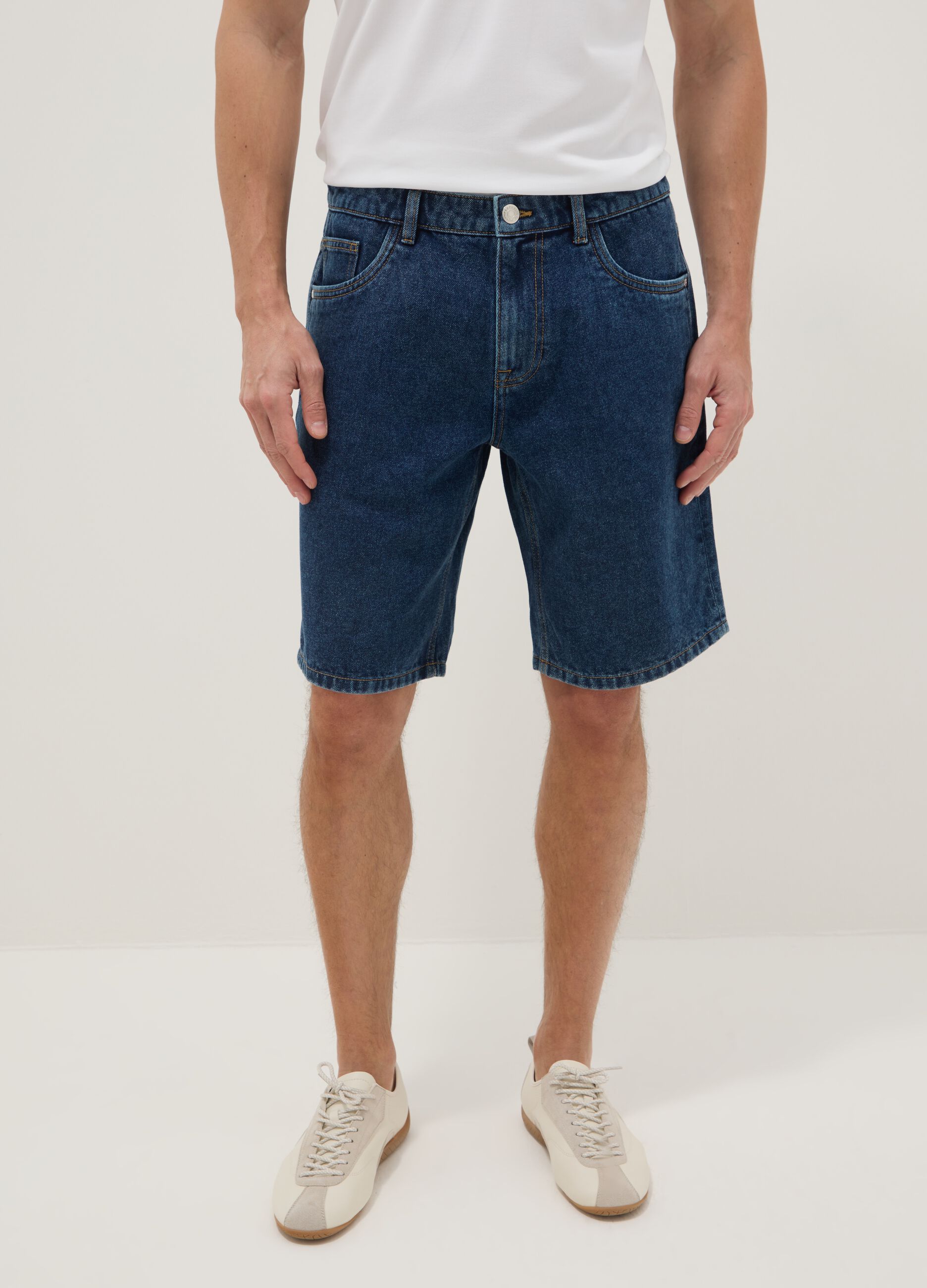 Blue denim Bermuda shorts in cotton blend, regular fit
