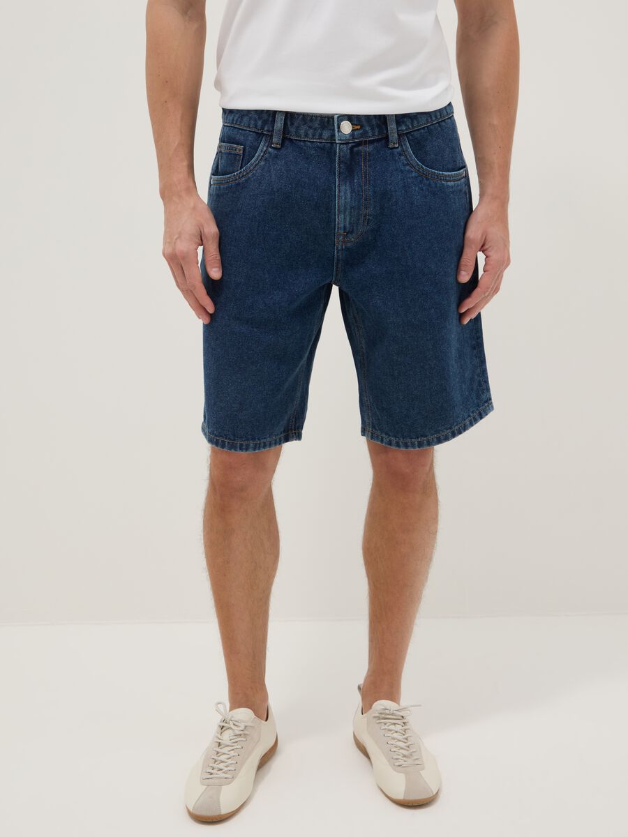 Blue denim Bermuda shorts in cotton blend, regular fit_1