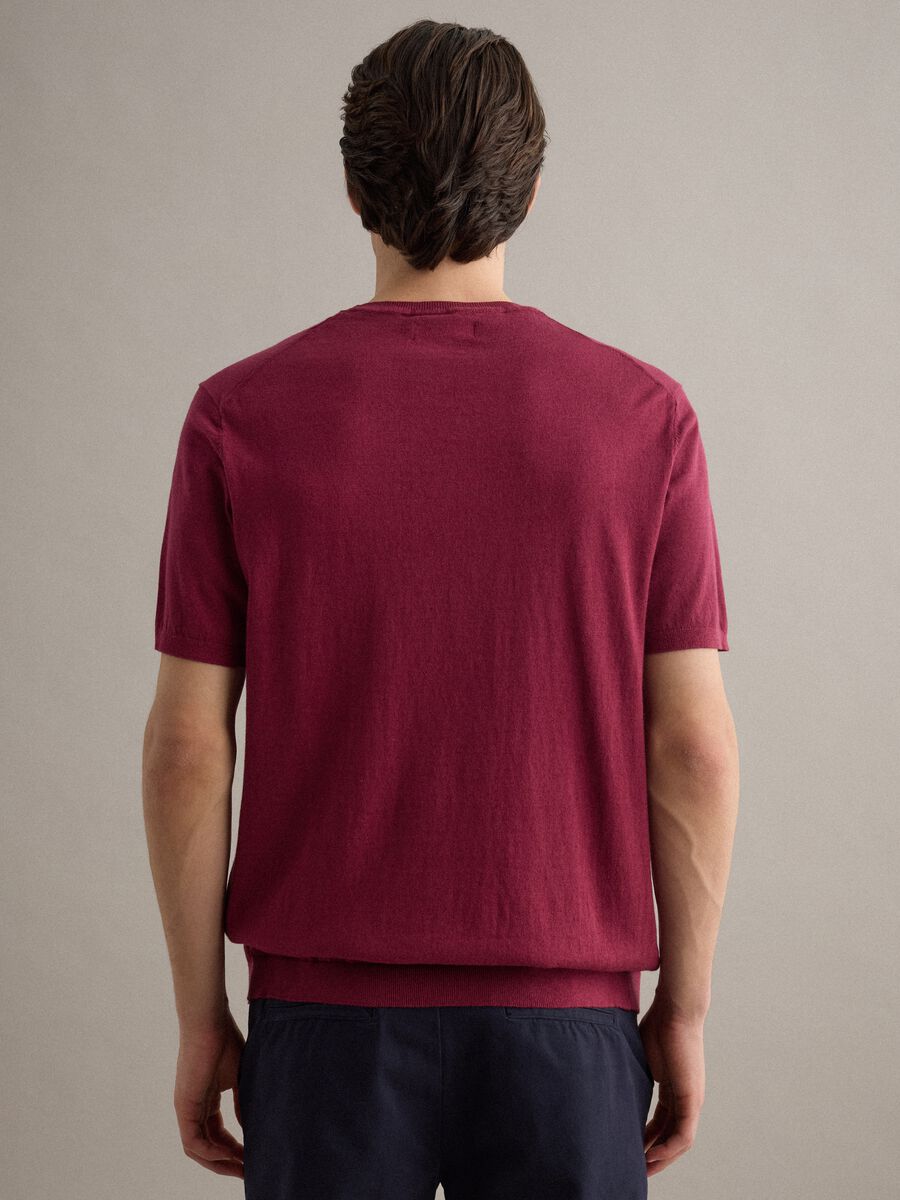 Short sleeve T-shirt in red cotton, linen and silk blend regular fit_4