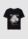 Black pure cotton T-shirt with floral print, regular fit_0