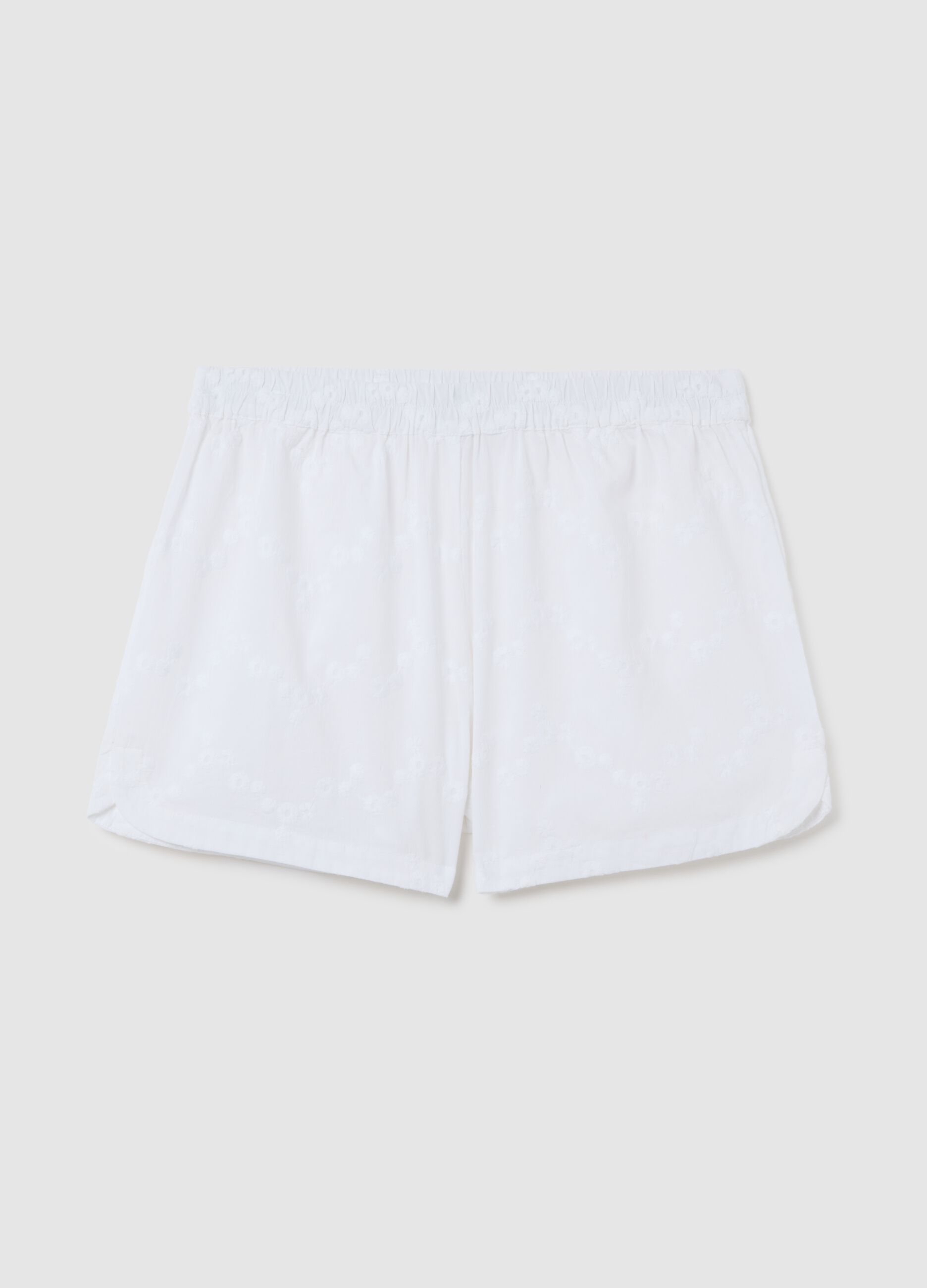 Shorts da donna in puro cotone bianchi regular fit ricamati