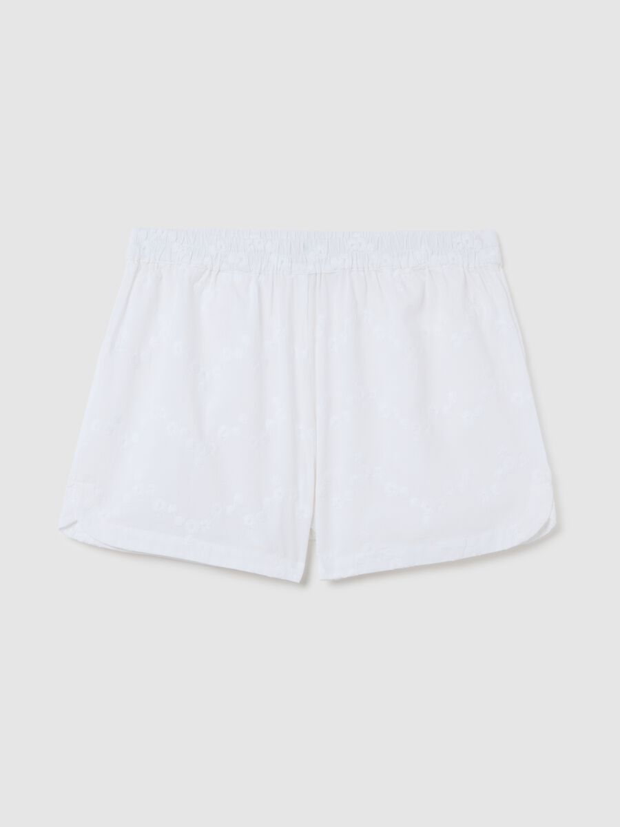 Women's white pure cotton regular fit shorts with embroidery_4