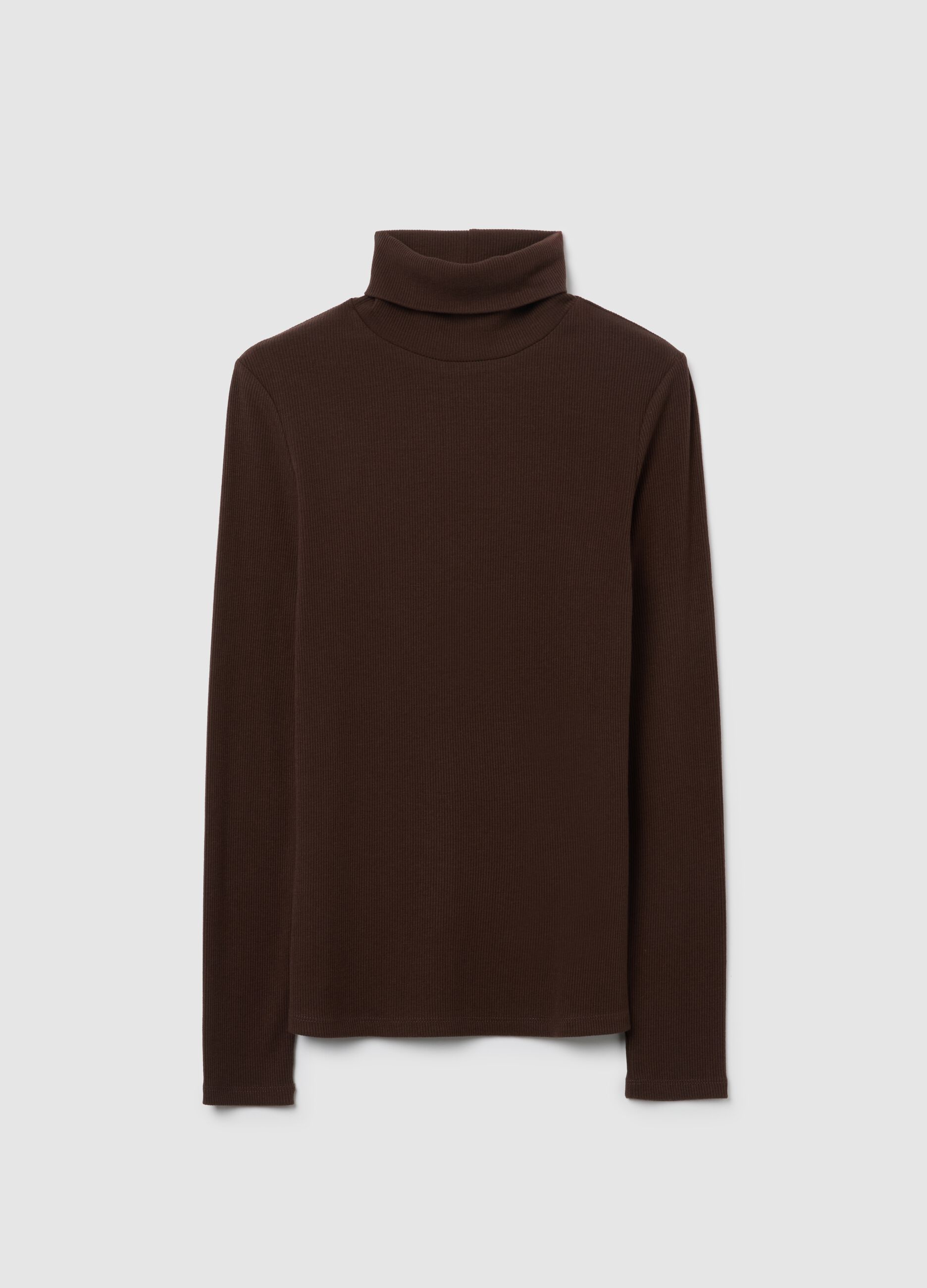 Brown Long-Sleeve Stretch Top