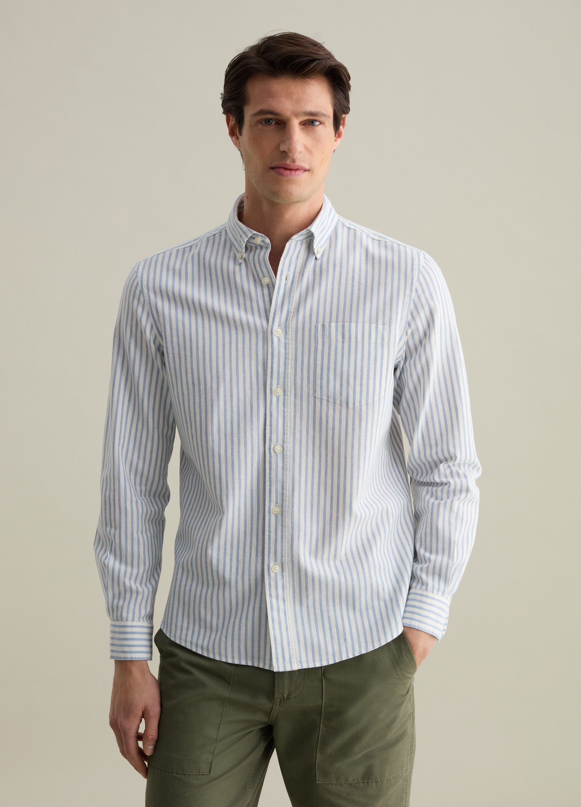 Striped regular-fit shirt in cotton and linen
