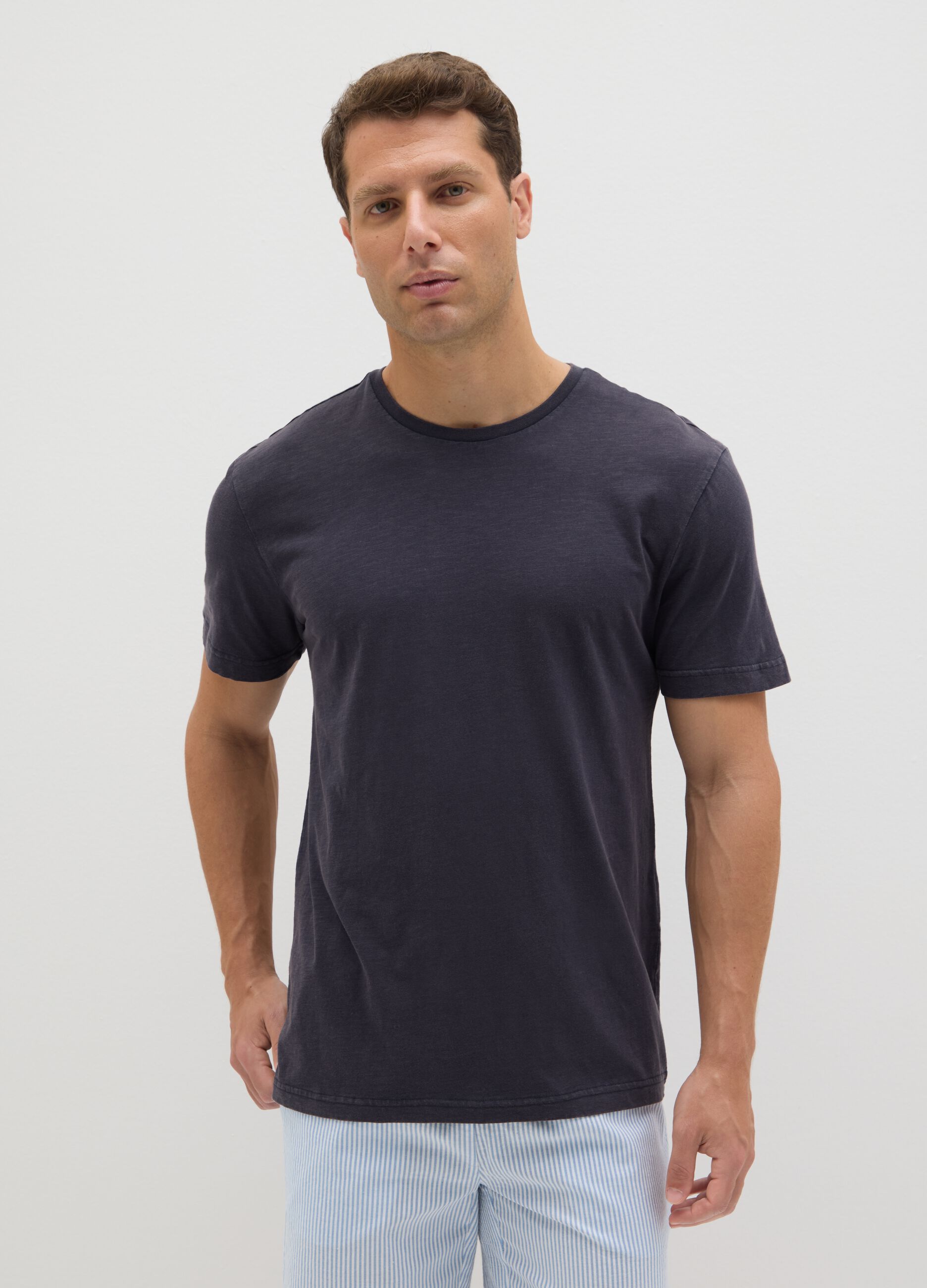 Men's blue pure cotton T-shirt, regular fit