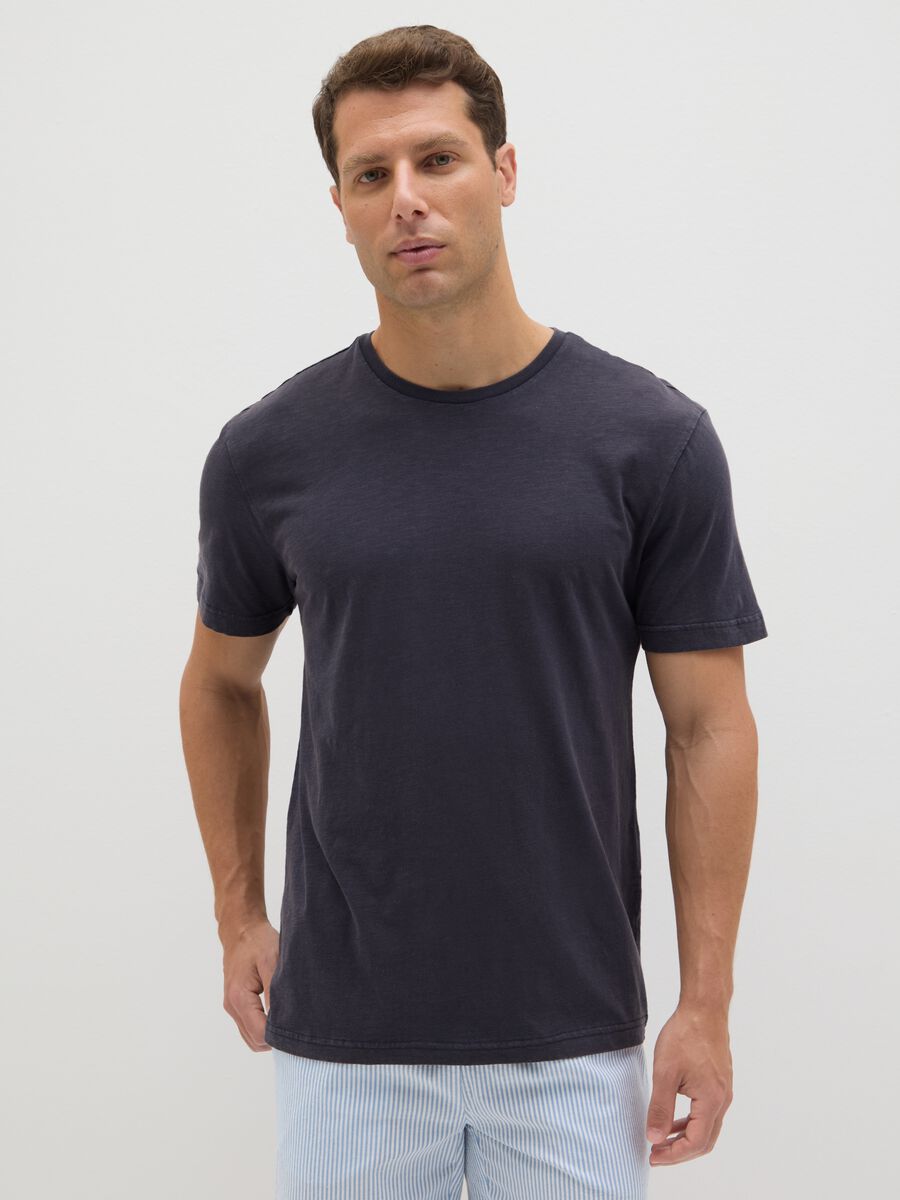 Men's blue pure cotton T-shirt, regular fit_1