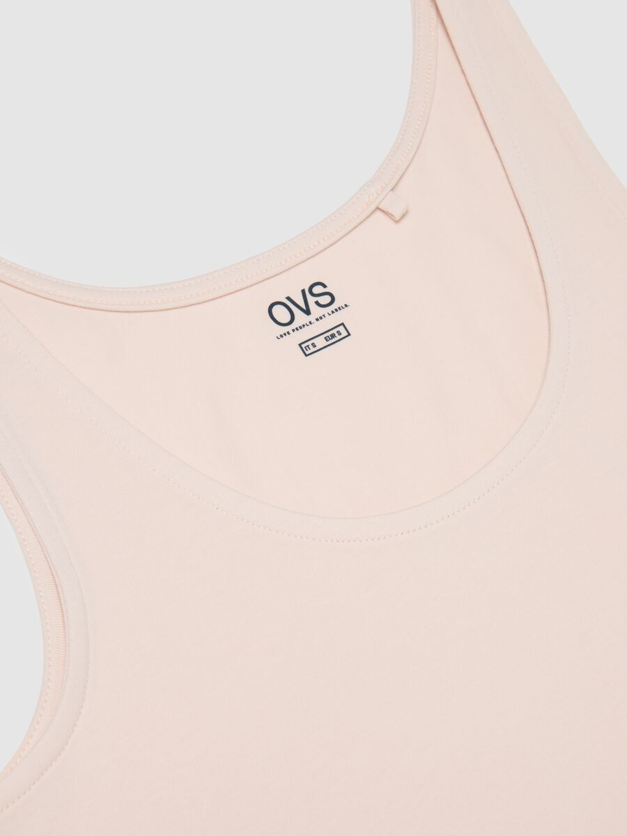 Beige regular fit stretch cotton tank top_5