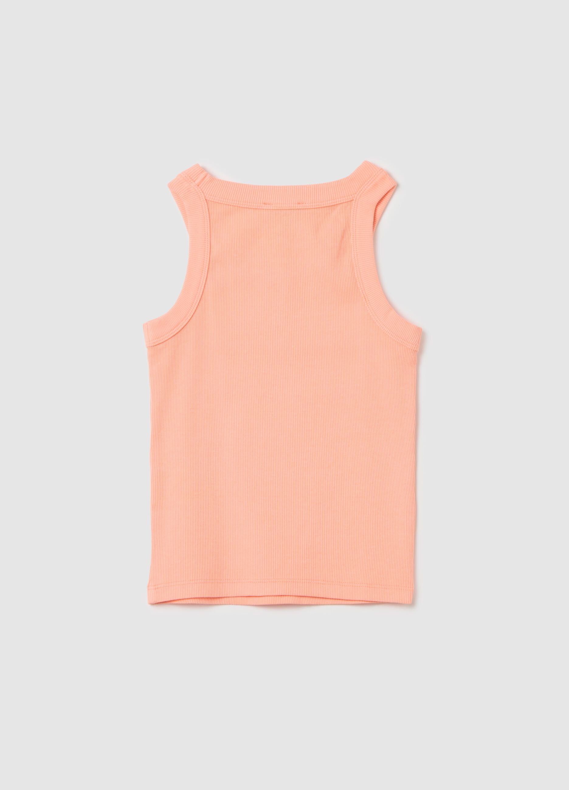 Orange Cotton Fitted Girls' Tank Top