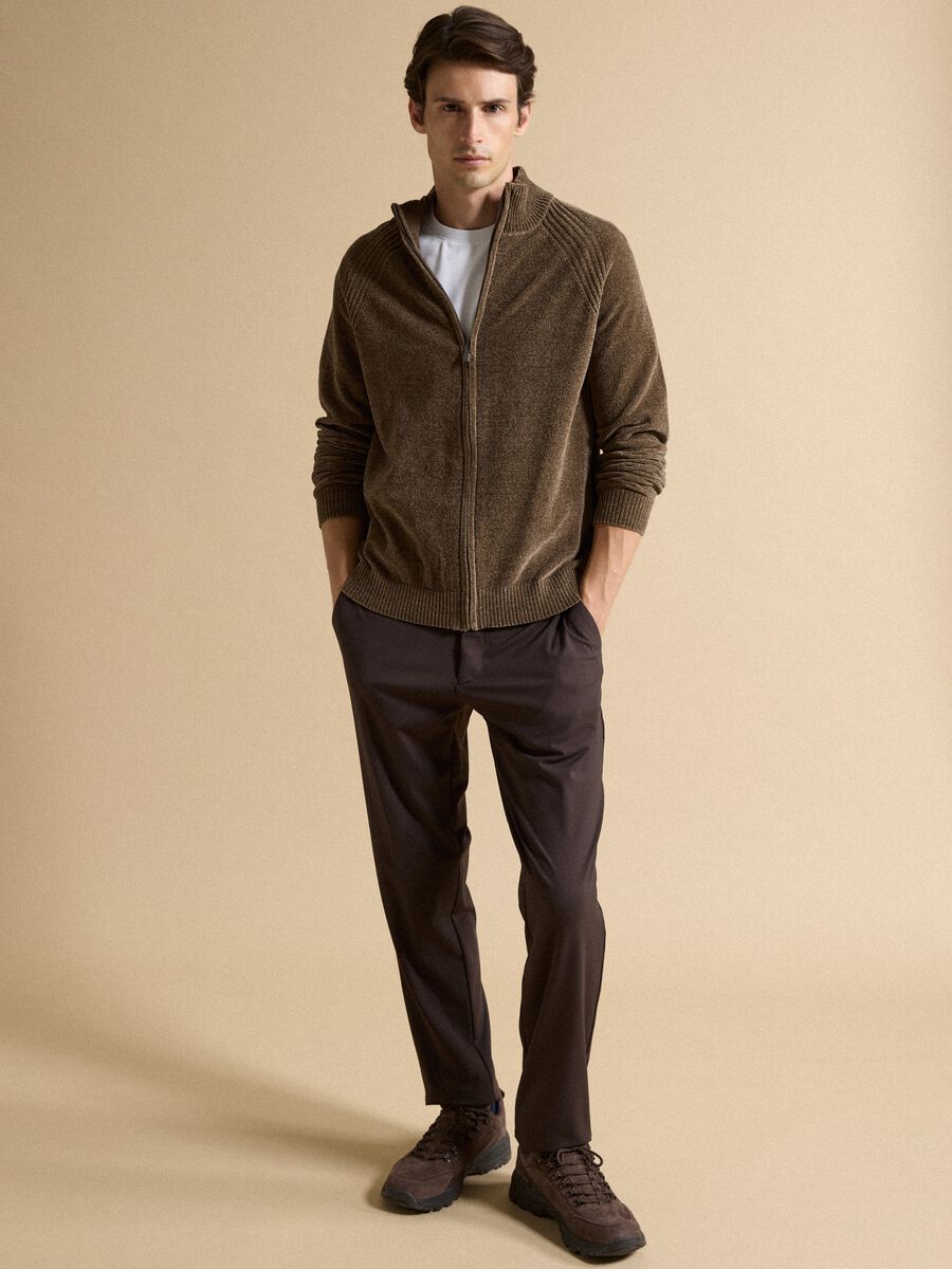 Cardigan beige full zip con colletto regular fit_1