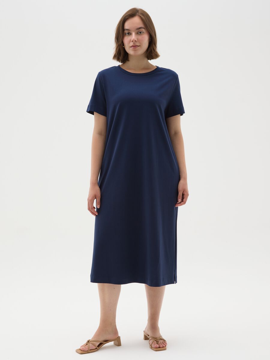 Women's long blue cotton dress, regular fit_0