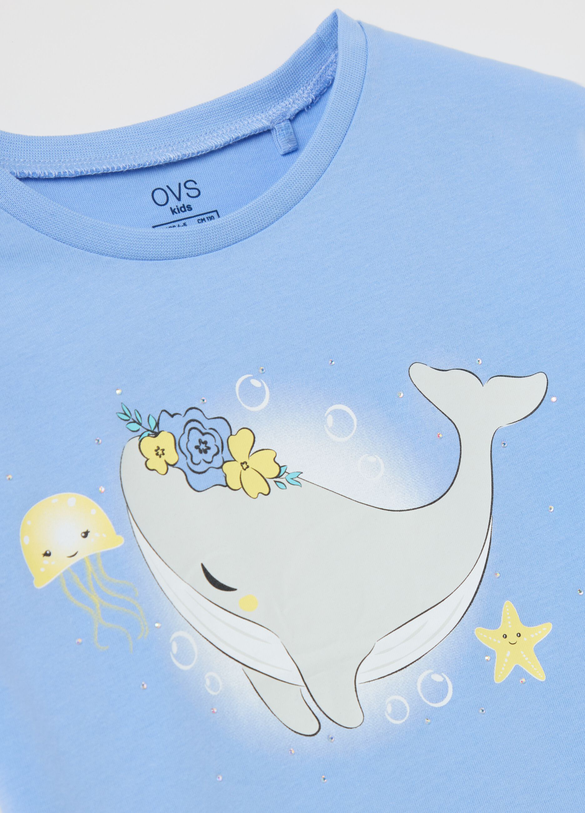 Light blue cotton T-shirt with print