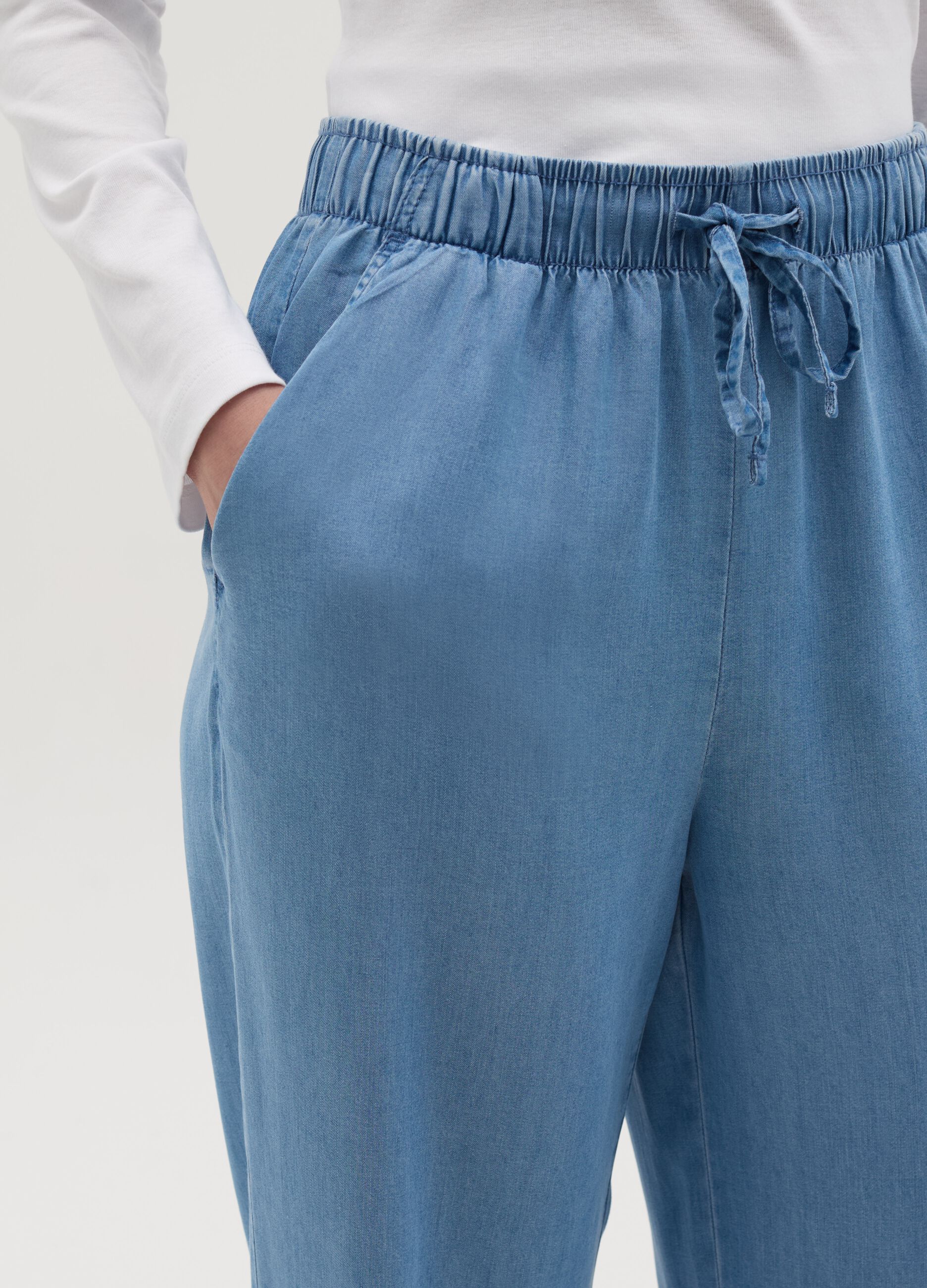 Denim-effect wide-leg fluid joggers