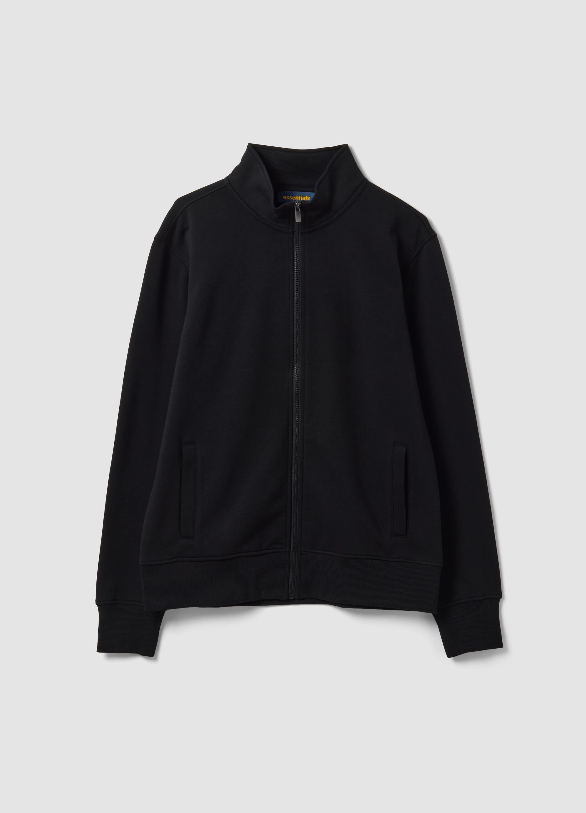 Black cotton-blend regular-fit sweatshirt with crew neck and zip
