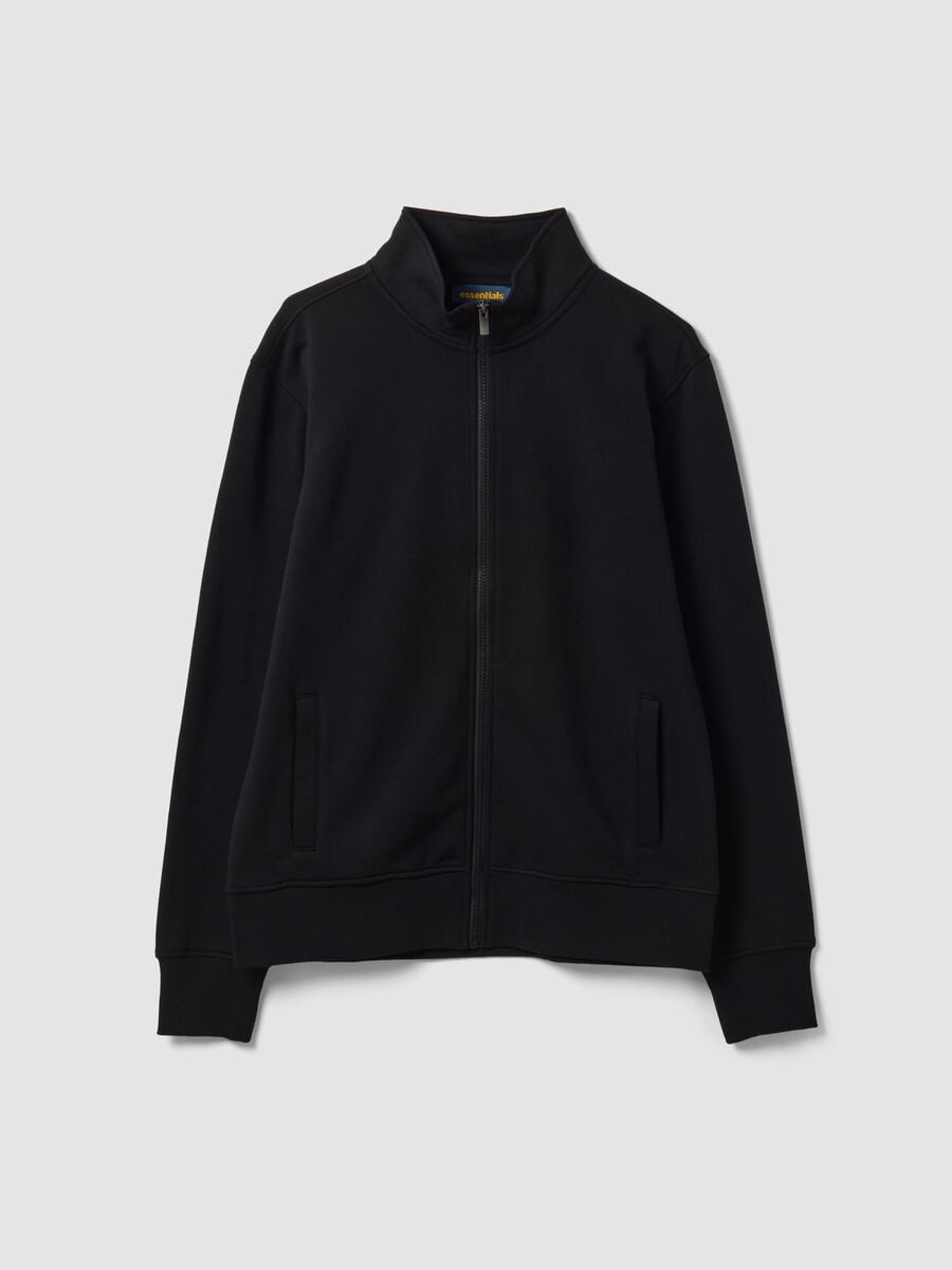 Felpa nera in misto cotone con girocollo e zip regular fit_0