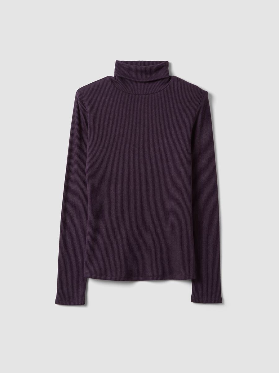 Maglia viola in misto viscosa a costine con girocollo_4
