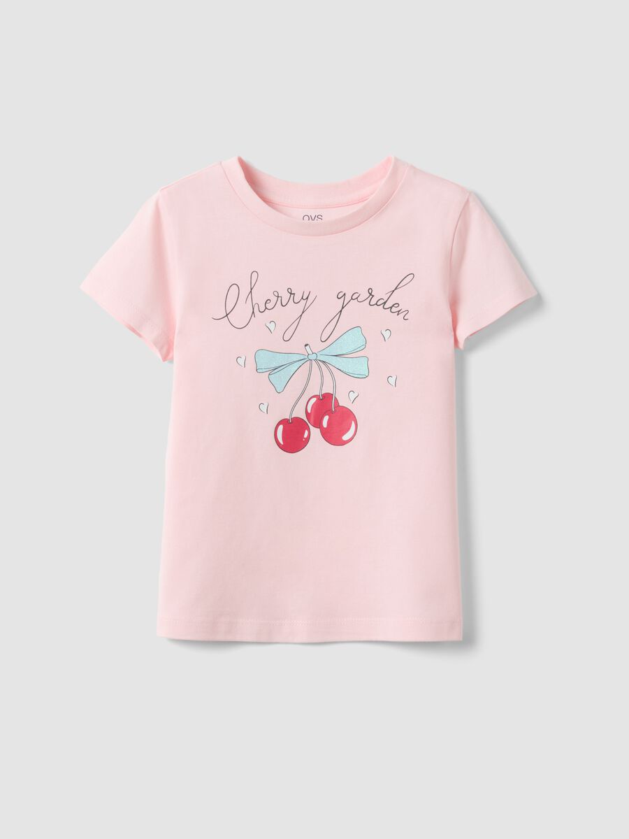 Pink pure cotton regular fit T-shirt with print for girls_0
