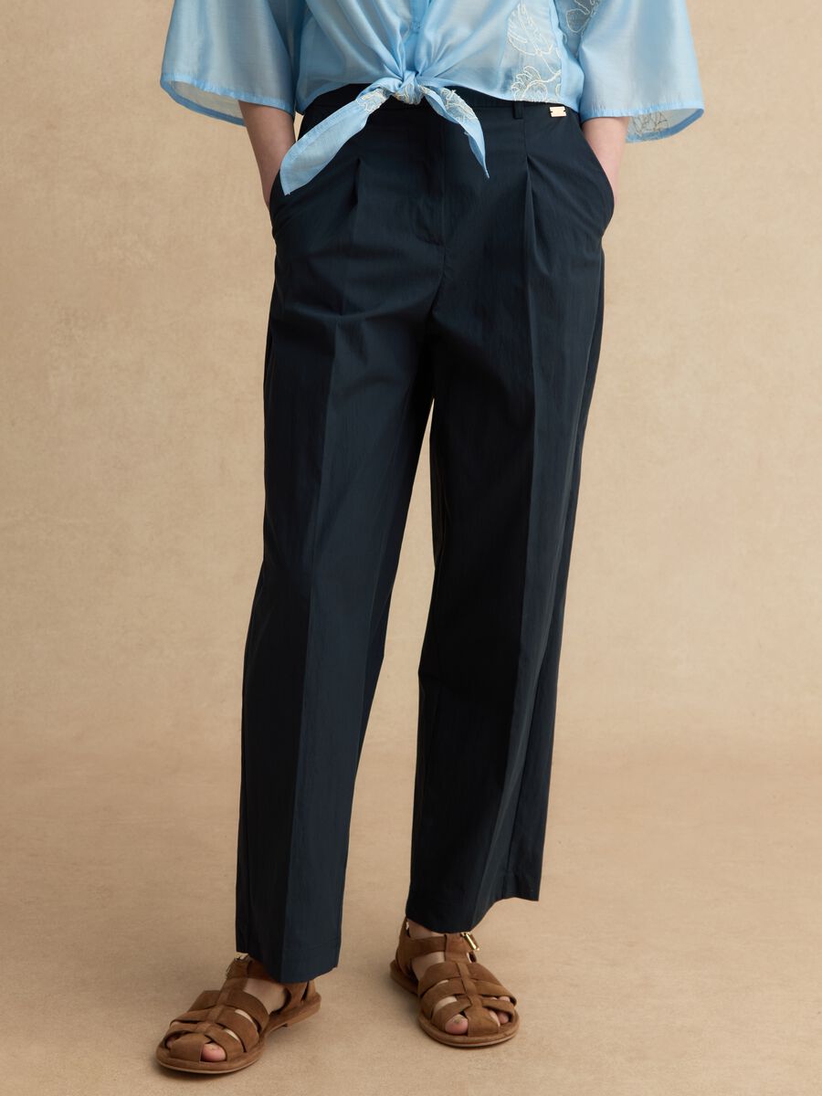 Pantaloni in misto cotone blu straight fit_1