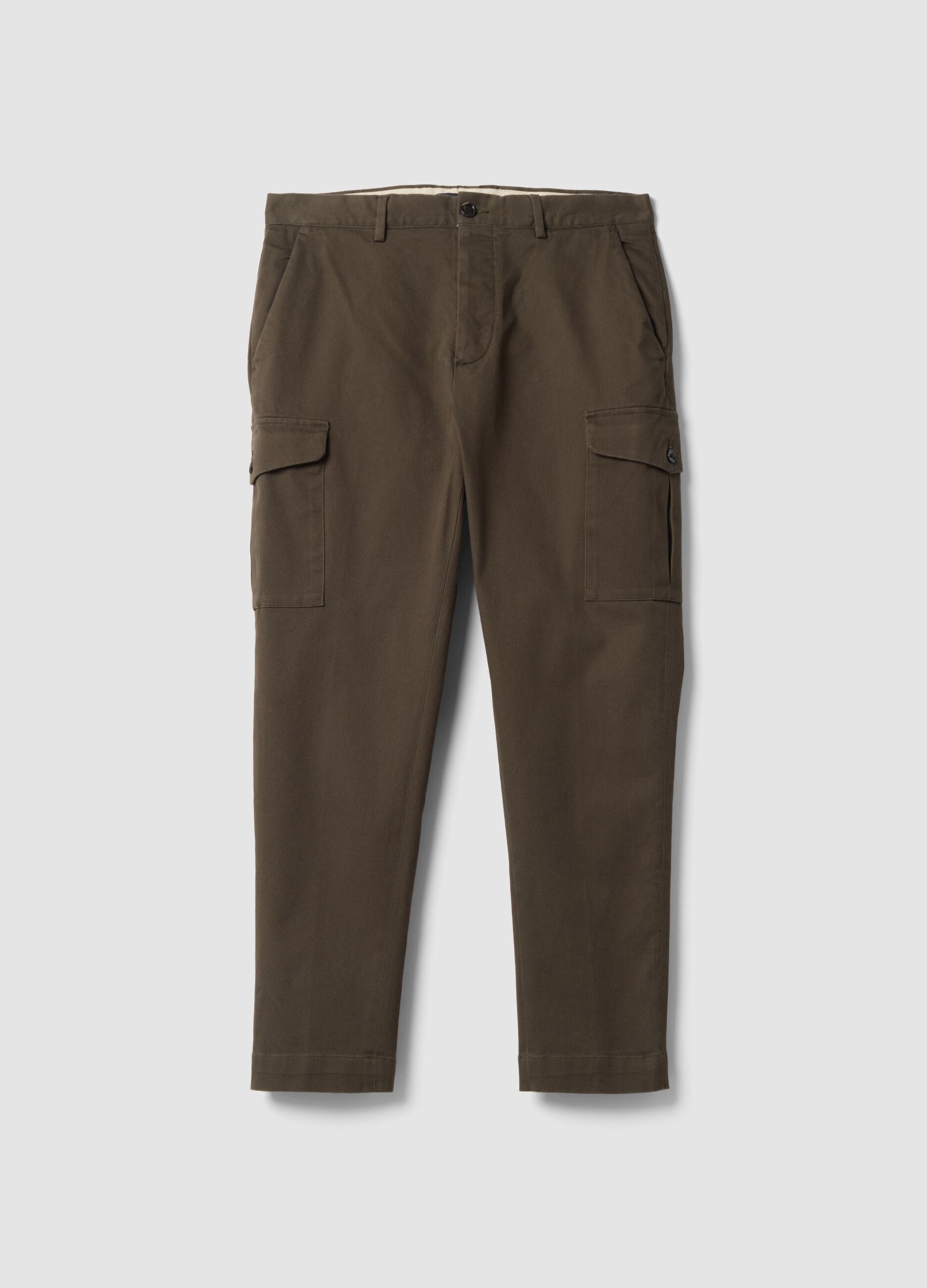 Brown comfort-fit stretch cotton twill cargo trousers