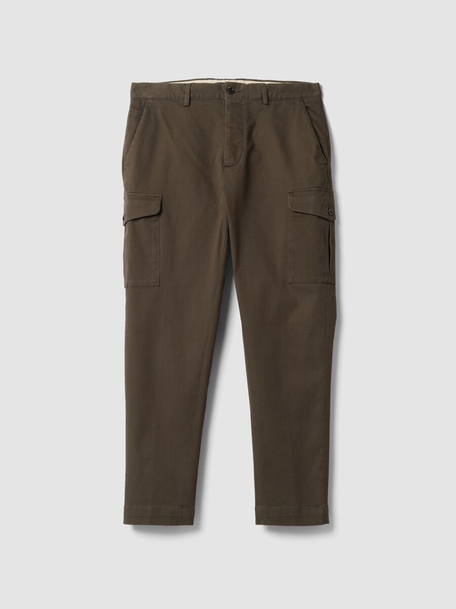 Pantaloni marroni cargo in twill di cotone elasticizzato comfort fit_0