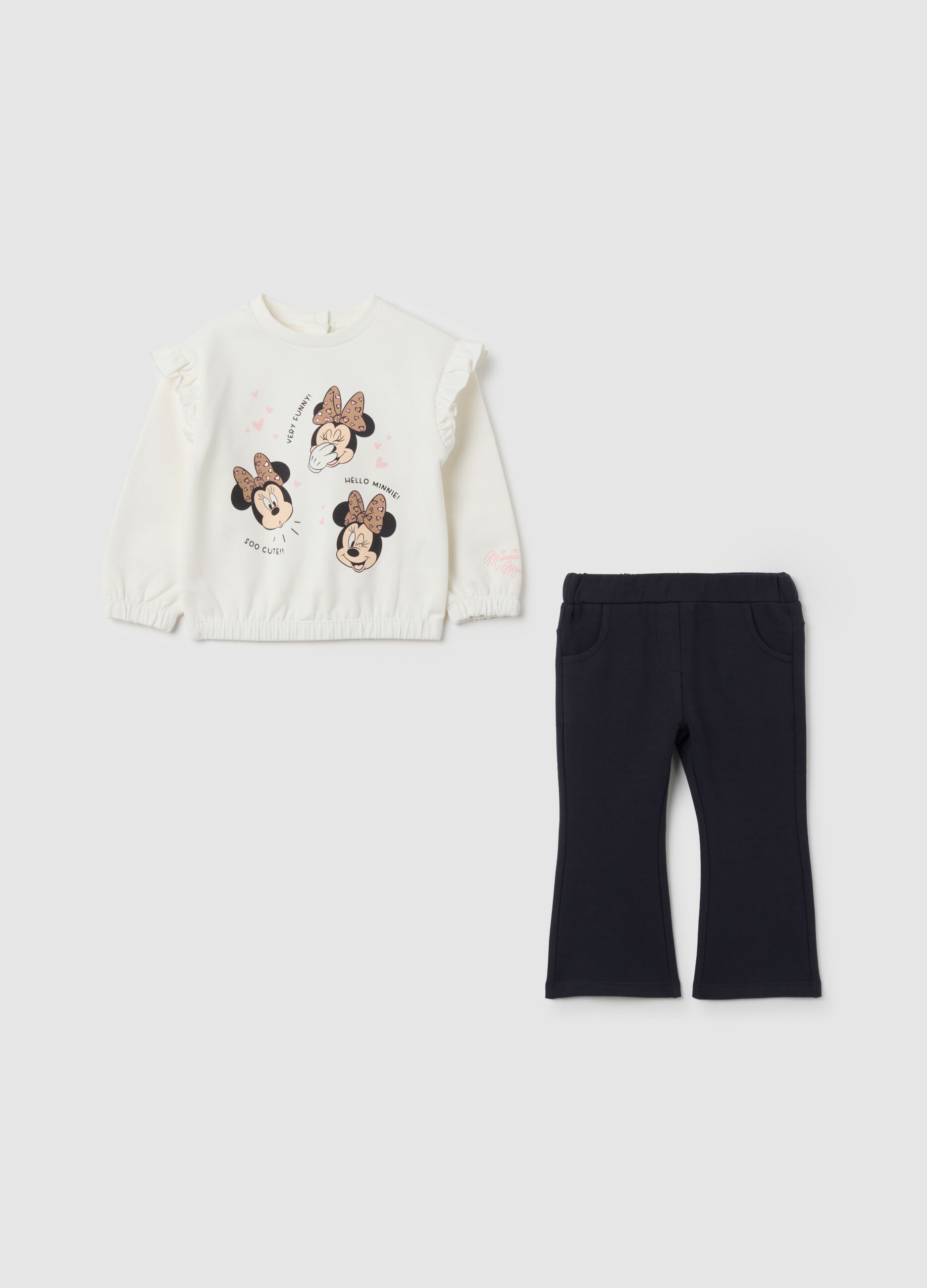 Completo da bambina in cotone elasticizzato bianco e blu