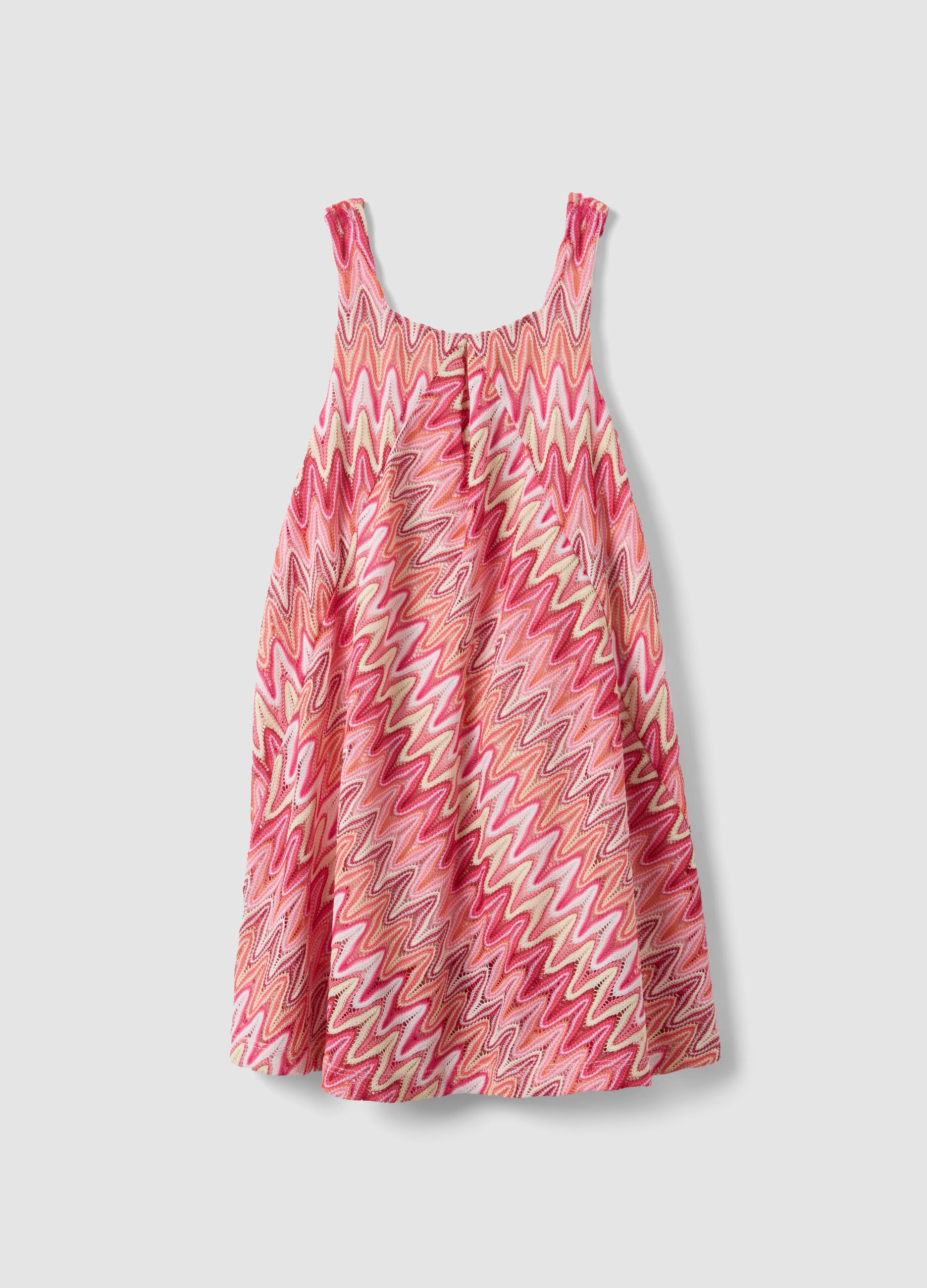 Pink sleeveless dress with wave print