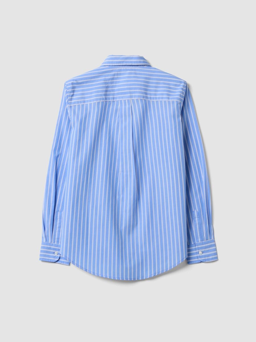 Camicia azzurra a righe bianche in popeline regular fit_1