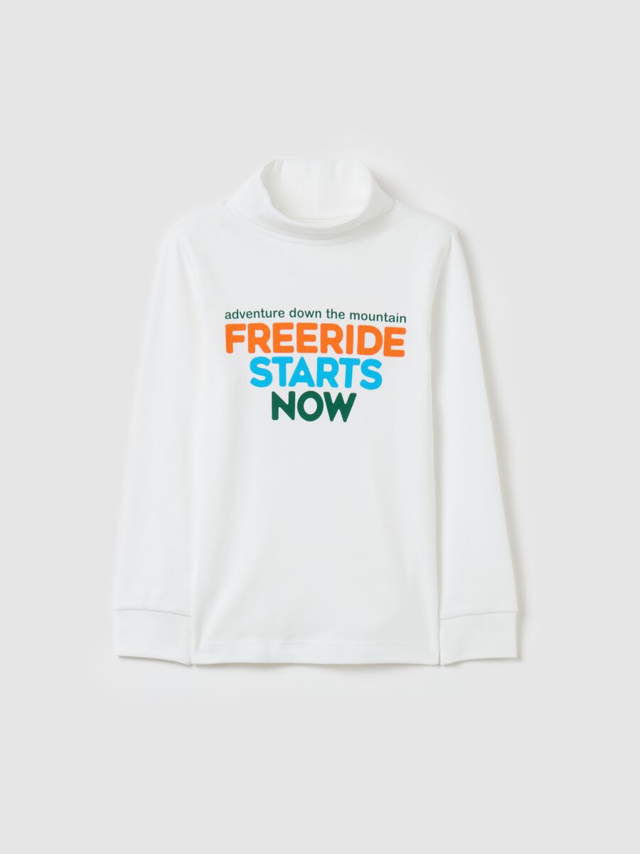 T-shirt with high neck and "Freeride starts now" print_0