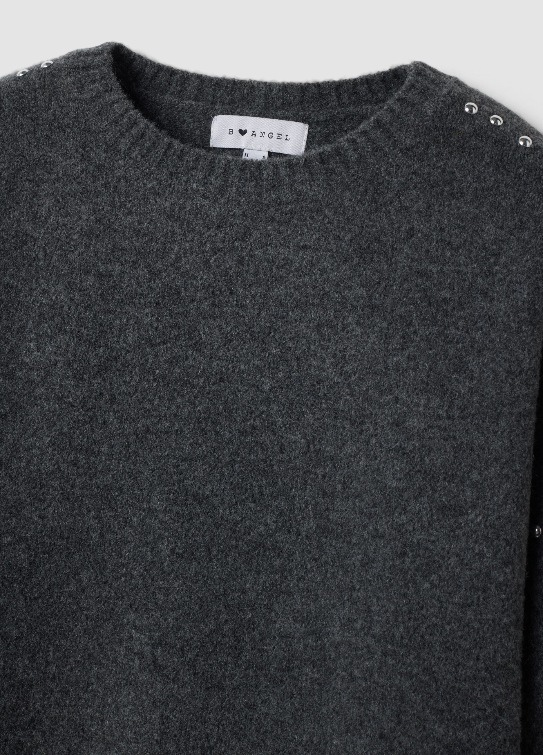 Grey stretch wool jumper with studded detailing