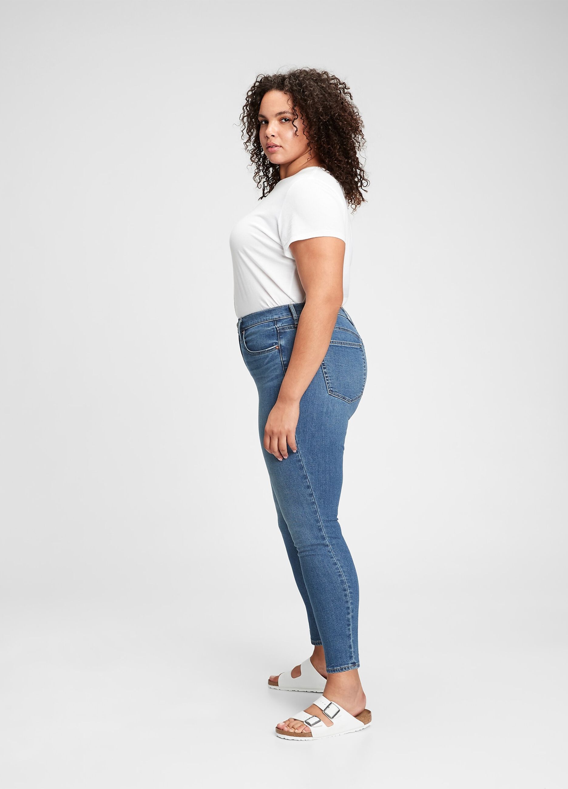 High-waisted skinny-fit jeans with fading