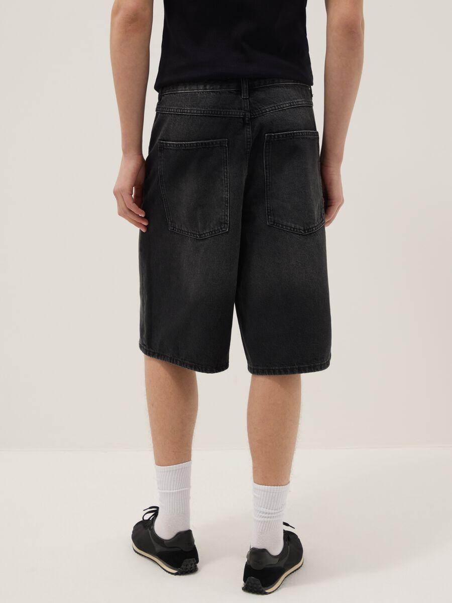Pure Cotton Black Denim Bermuda Shorts Skater Fit_2