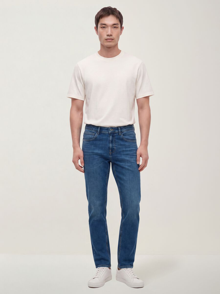 Jeans denim blu in cotone elasticizzato skinny fit_0
